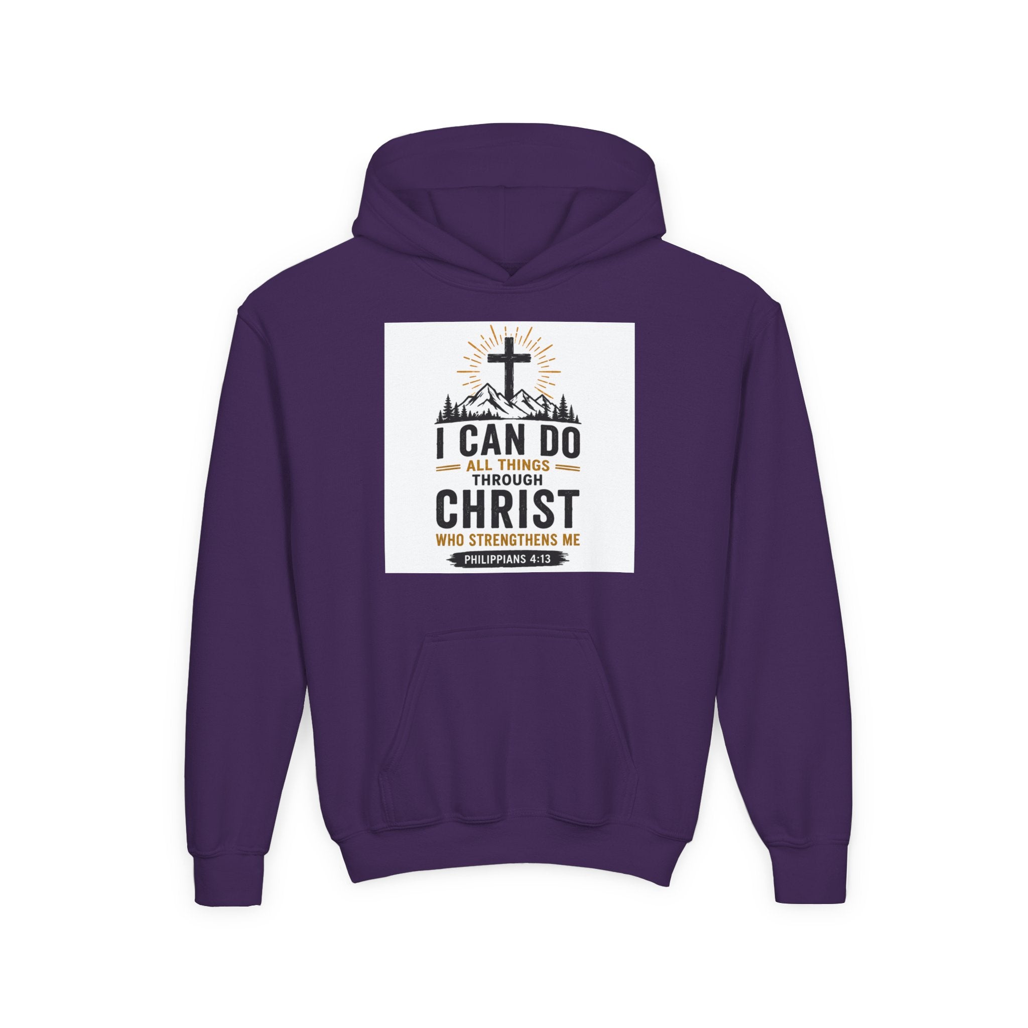 Christian Youth Hoodie - "I Can Do All Things Through Christ" Faith Pullover