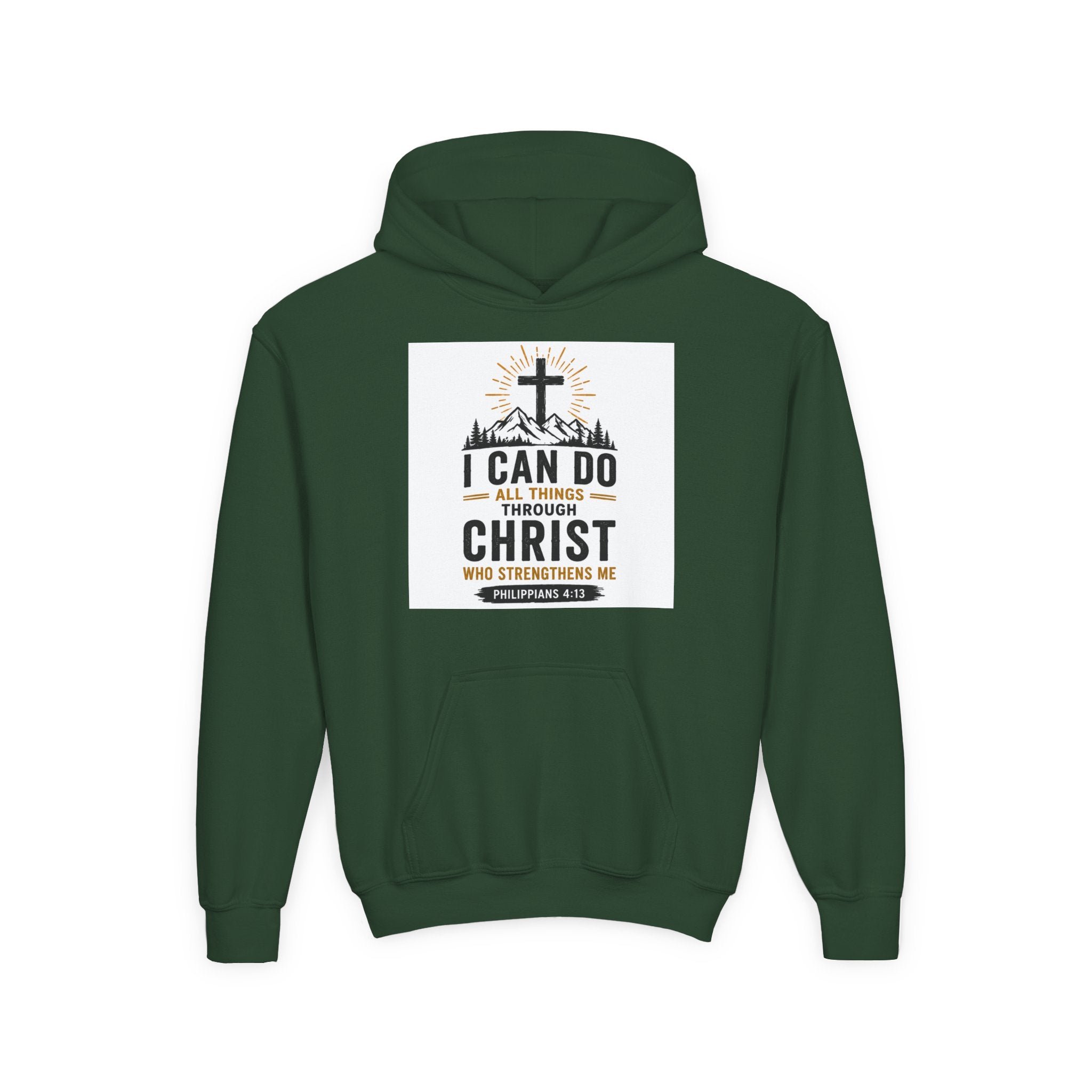 Christian Youth Hoodie - "I Can Do All Things Through Christ" Faith Pullover