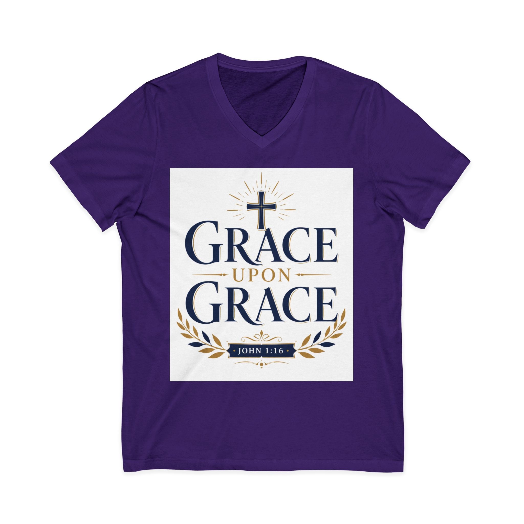Grace Upon Grace V-Neck Tee — Christian Faith Inspirational Shirt (John 1:16)