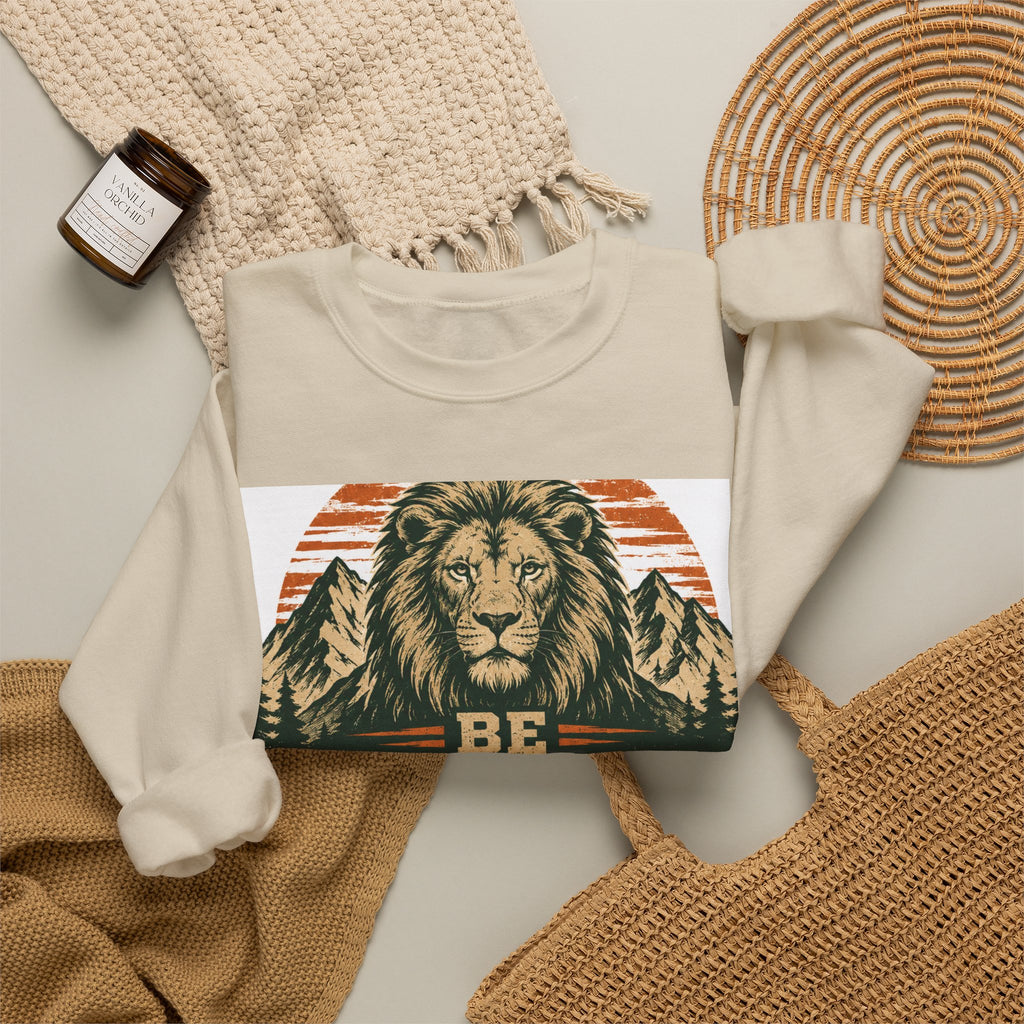 Be Strong and Courageous Crewneck Sweatshirt – Joshua 1:9 Lion Graphic