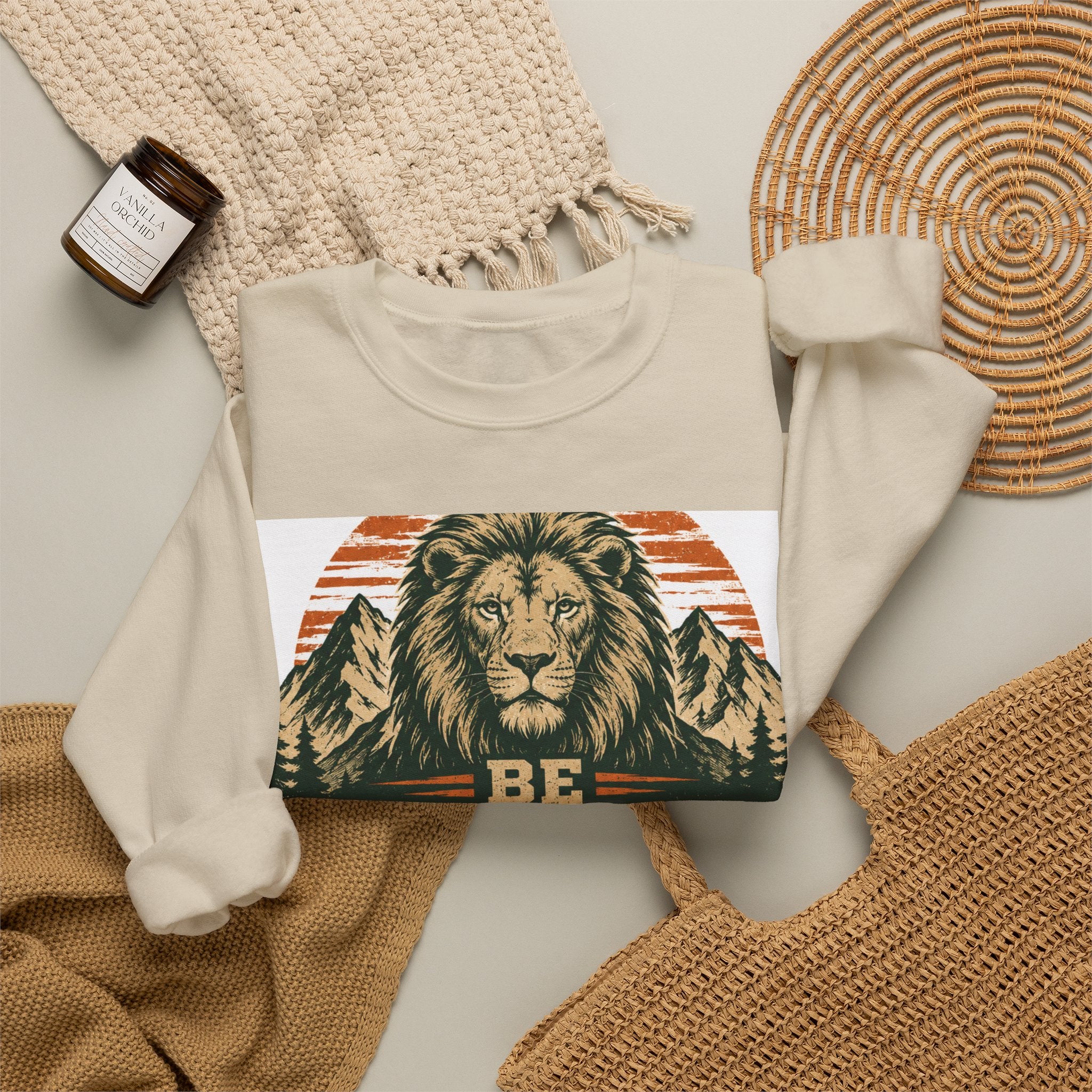 Be Strong and Courageous Crewneck Sweatshirt – Joshua 1:9 Lion Graphic