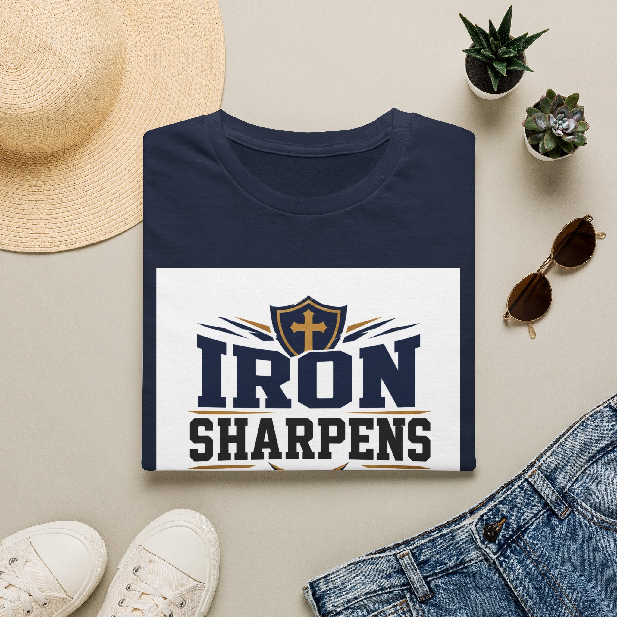 Iron Sharpens Iron T-Shirt — Christian Faith Shield Design