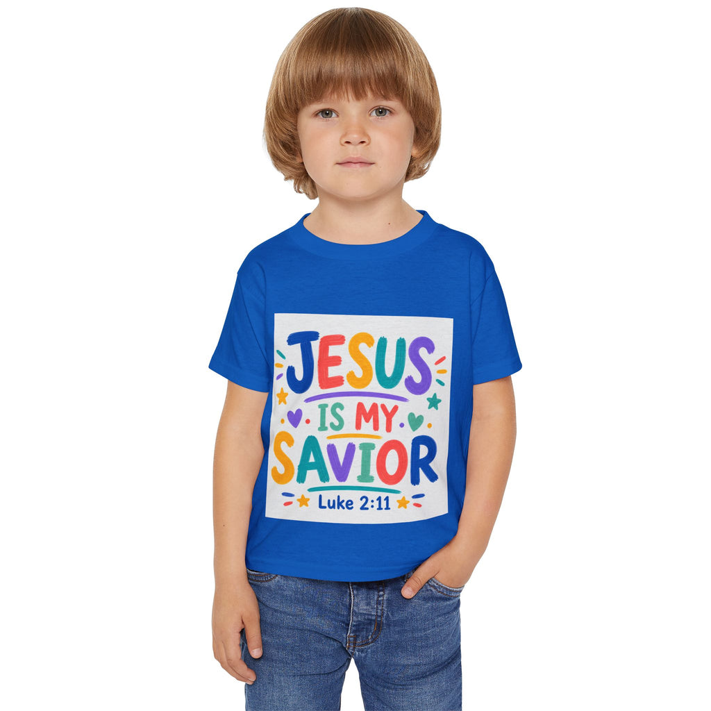 Toddler T-Shirt — "Jesus Is My Savior" Colorful Christian Kids Tee (Luke 2:11)