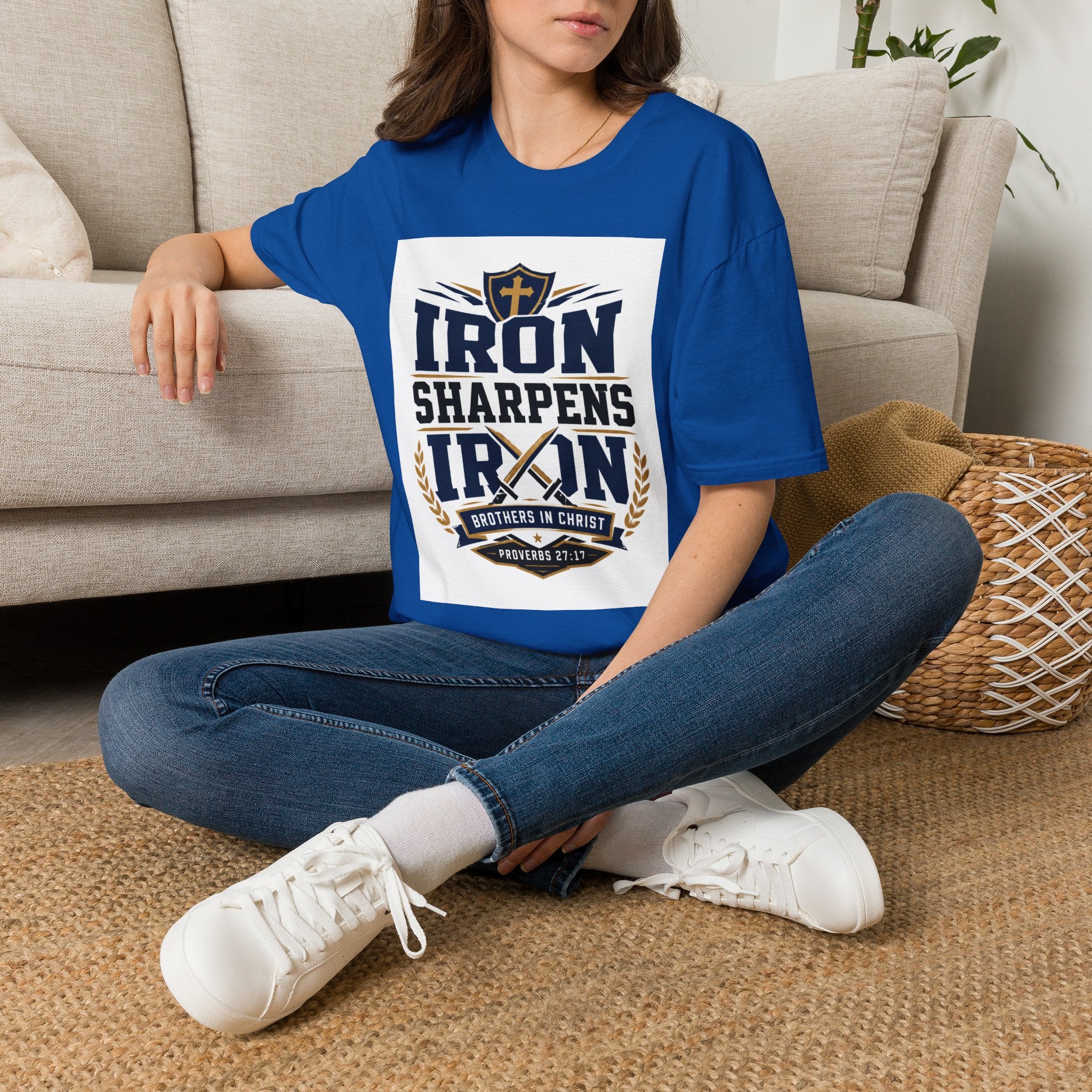 Iron Sharpens Iron T-Shirt — Christian Faith Shield Design