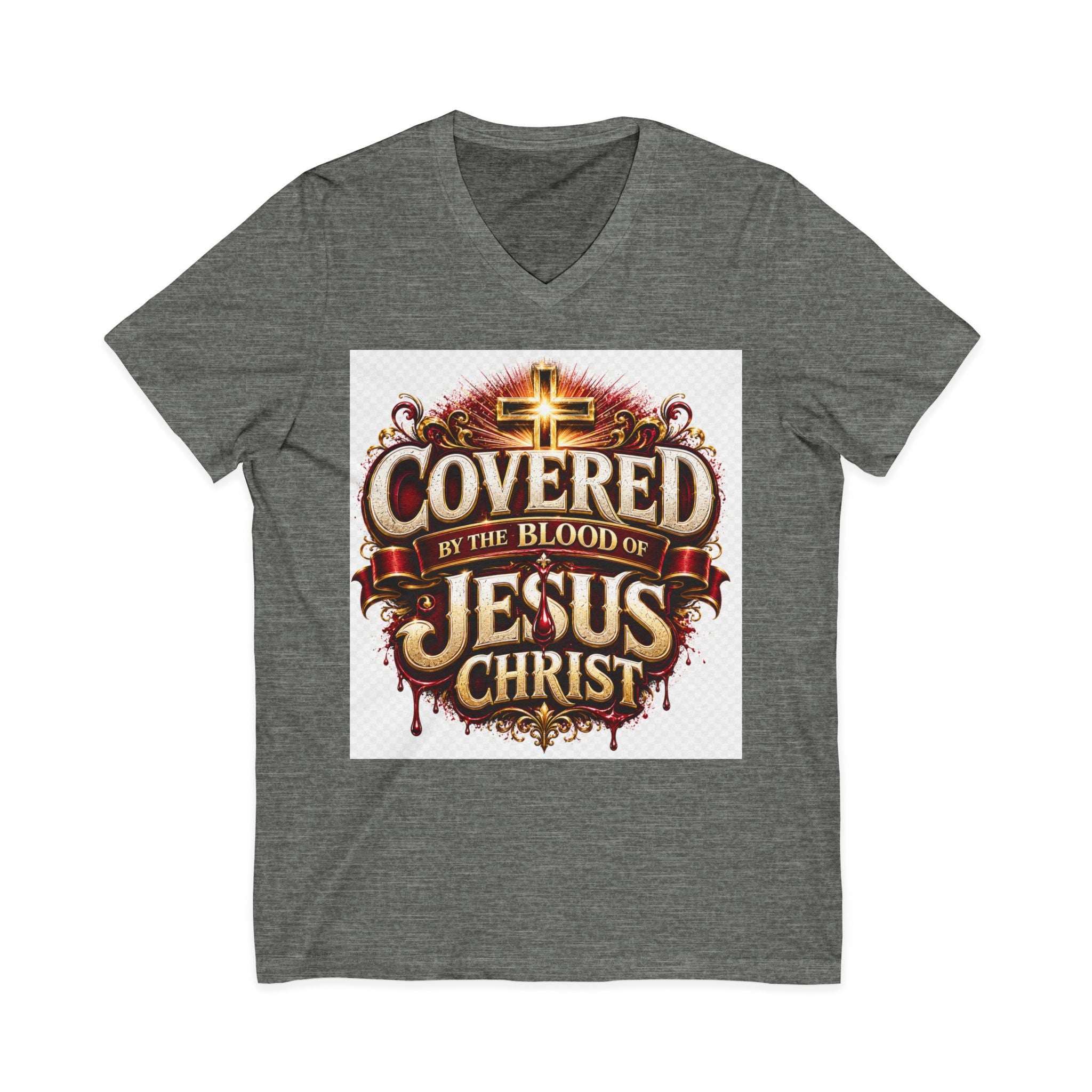 Covered by the Blood of Jesus T-Shirt — Christian Faith V-Neck Tee