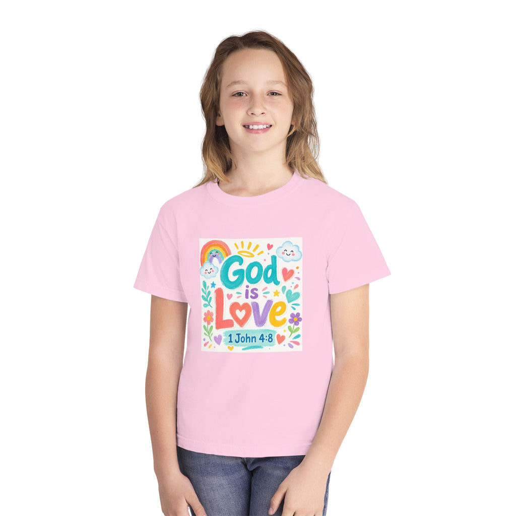 Youth Tee — "God Is Love" Kids Christian T-Shirt (1 John 4:8)