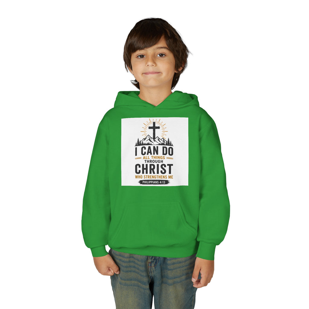 Christian Youth Hoodie - "I Can Do All Things Through Christ" Faith Pullover