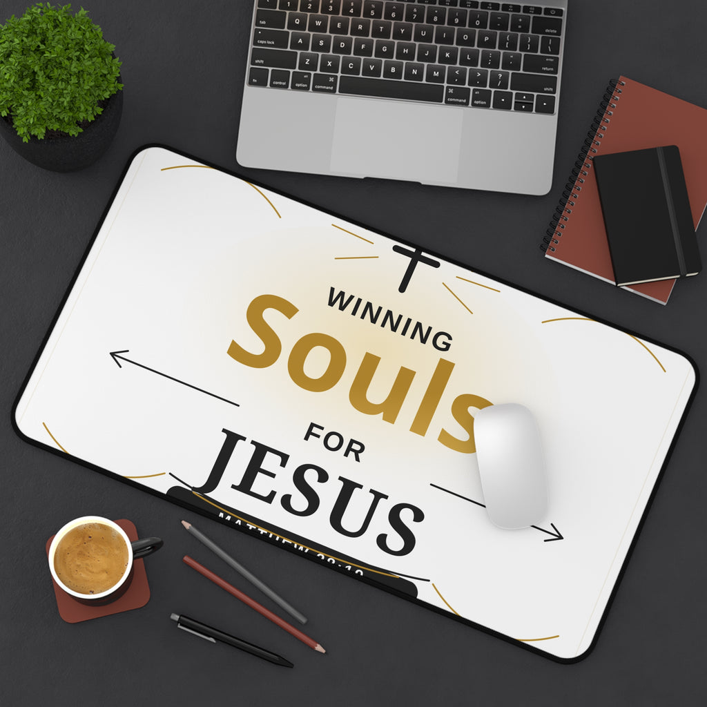 Winning Souls for Jesus Desk Mat — Christian Office Mousepad with Matthew 28:19 Design