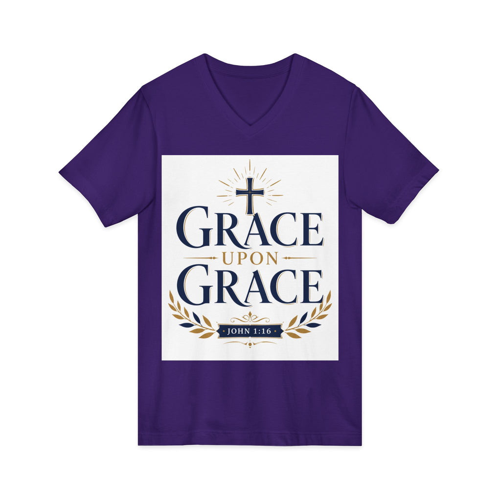Grace Upon Grace V-Neck Tee — Christian Faith Inspirational Shirt (John 1:16)