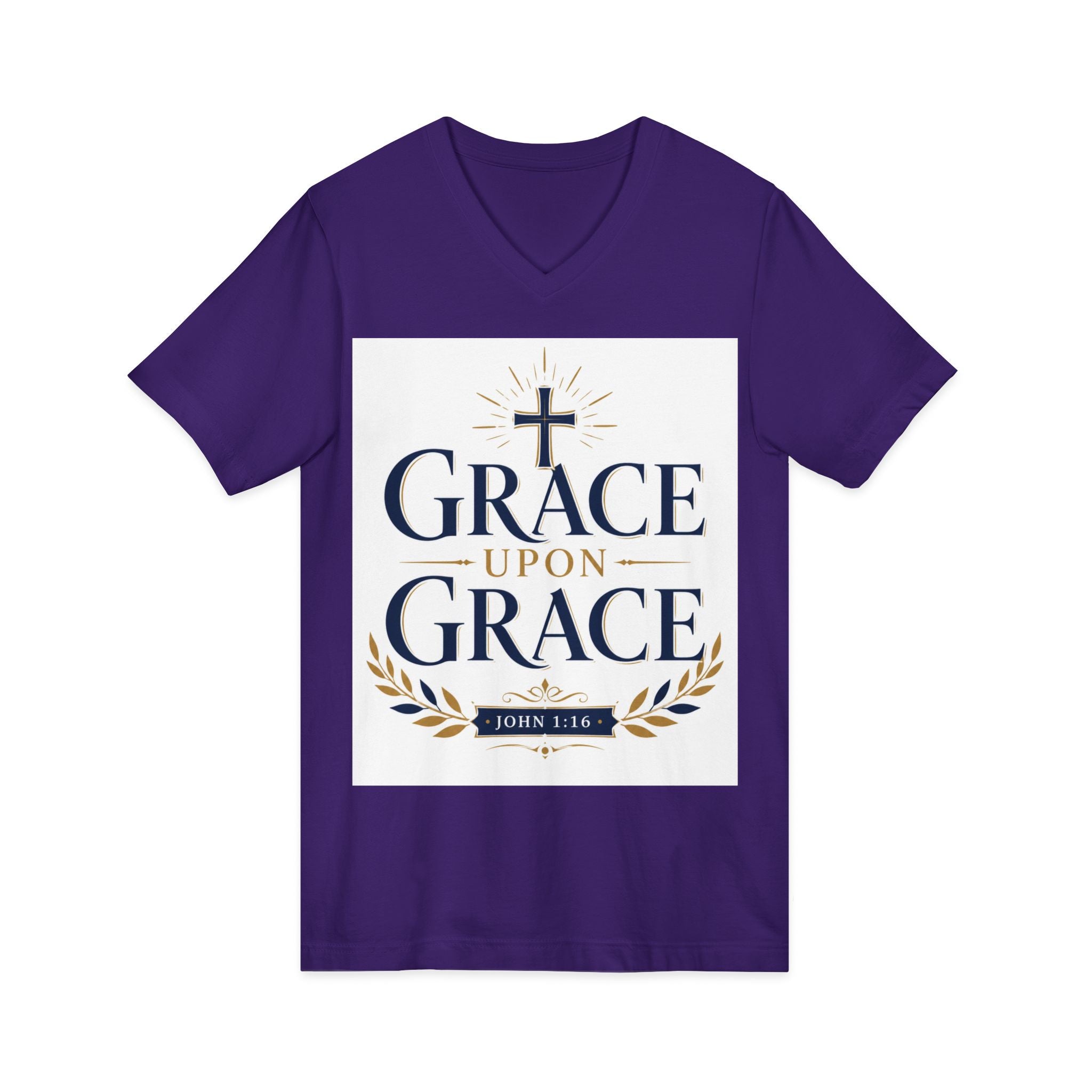 Grace Upon Grace V-Neck Tee — Christian Faith Inspirational Shirt (John 1:16)