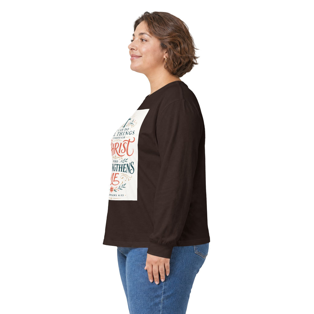 Christian Faith Long Sleeve Tee — "I Can Do All Things Through Christ" Inspirational Shirt