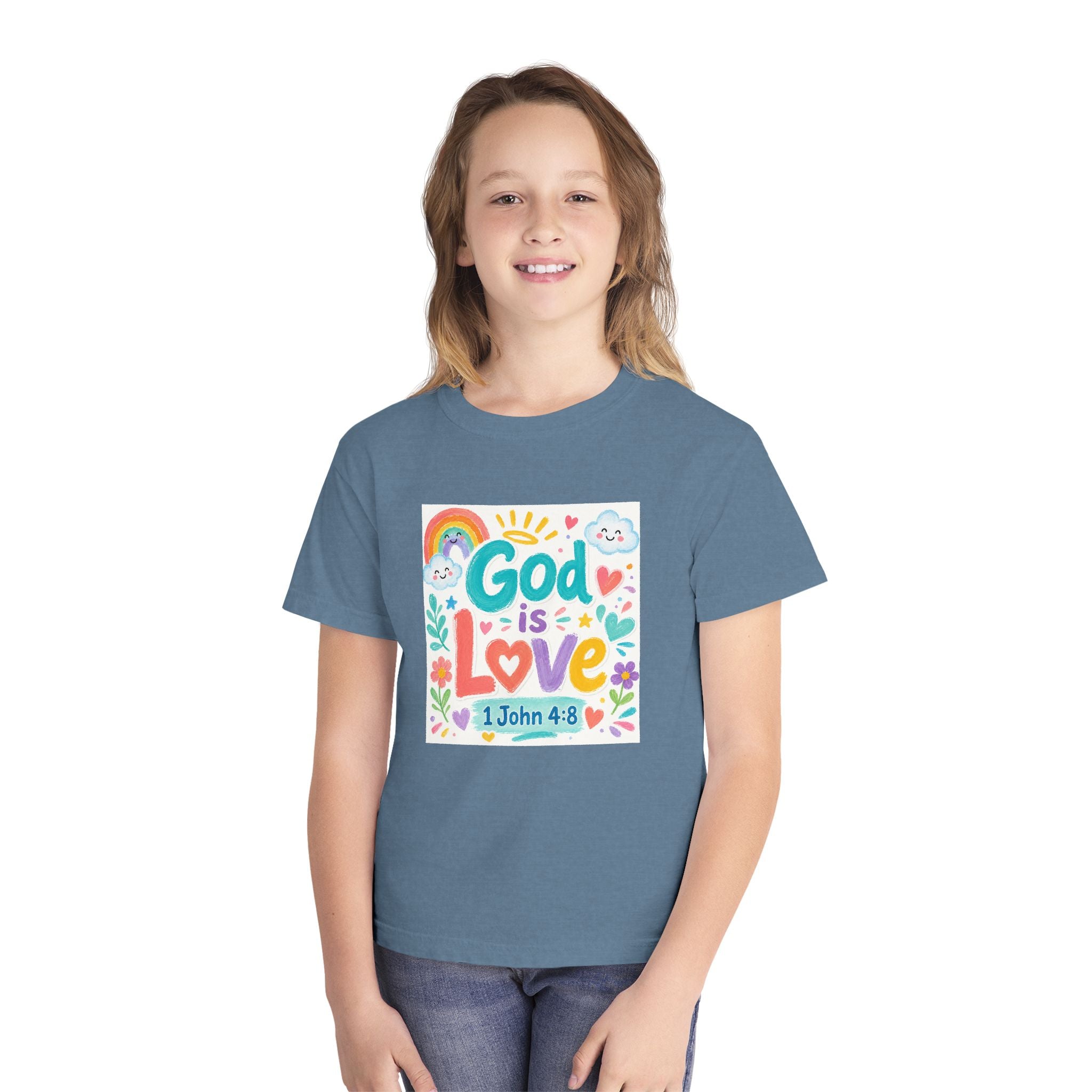 Youth Tee — "God Is Love" Kids Christian T-Shirt (1 John 4:8)