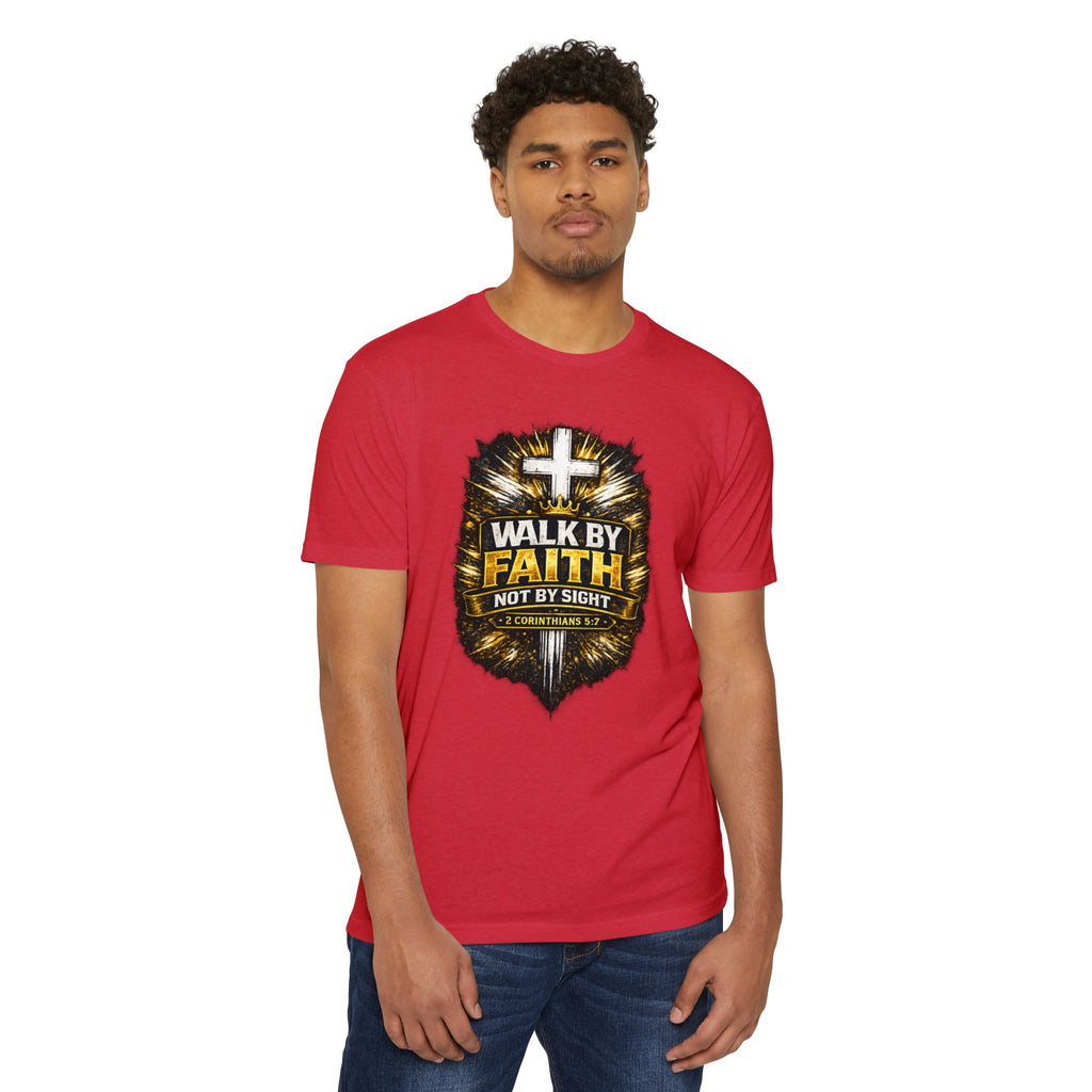 Walk By Faith T-Shirt — Christian Cross Scripture Tee (2 Corinthians 5:7)