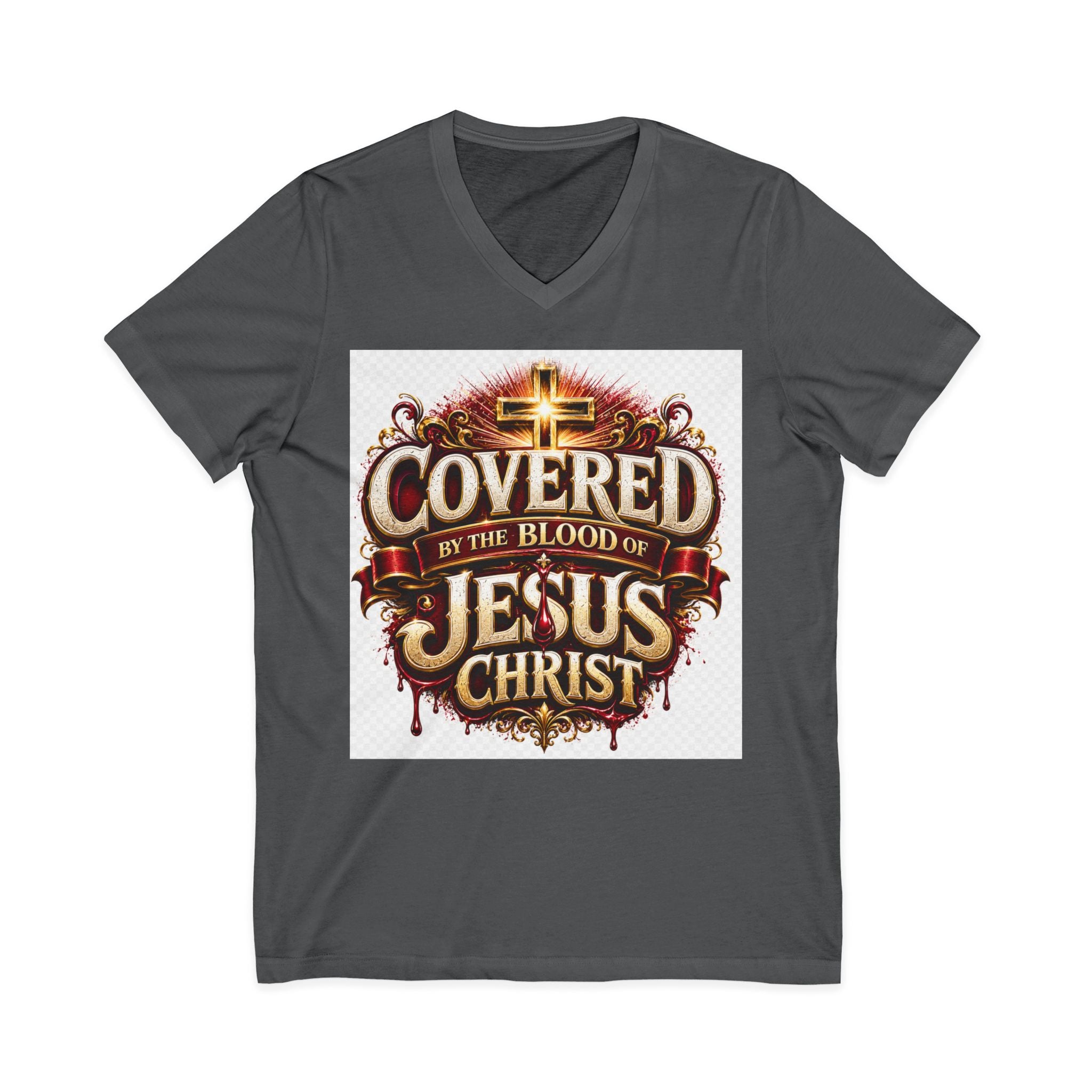Covered by the Blood of Jesus T-Shirt — Christian Faith V-Neck Tee