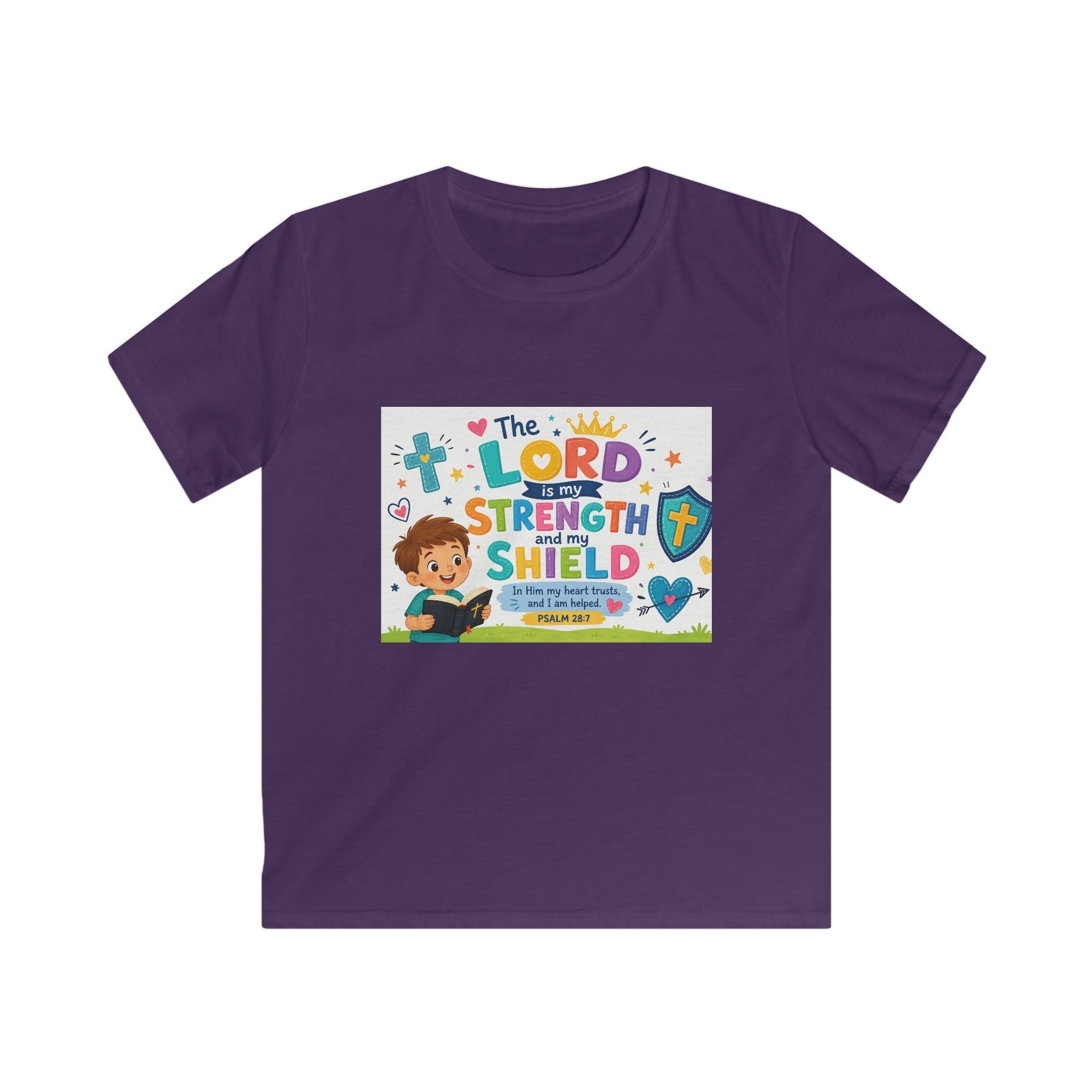 Kids Tee — "The LORD is My Strength and Shield" Christian Bible Verse Shirt