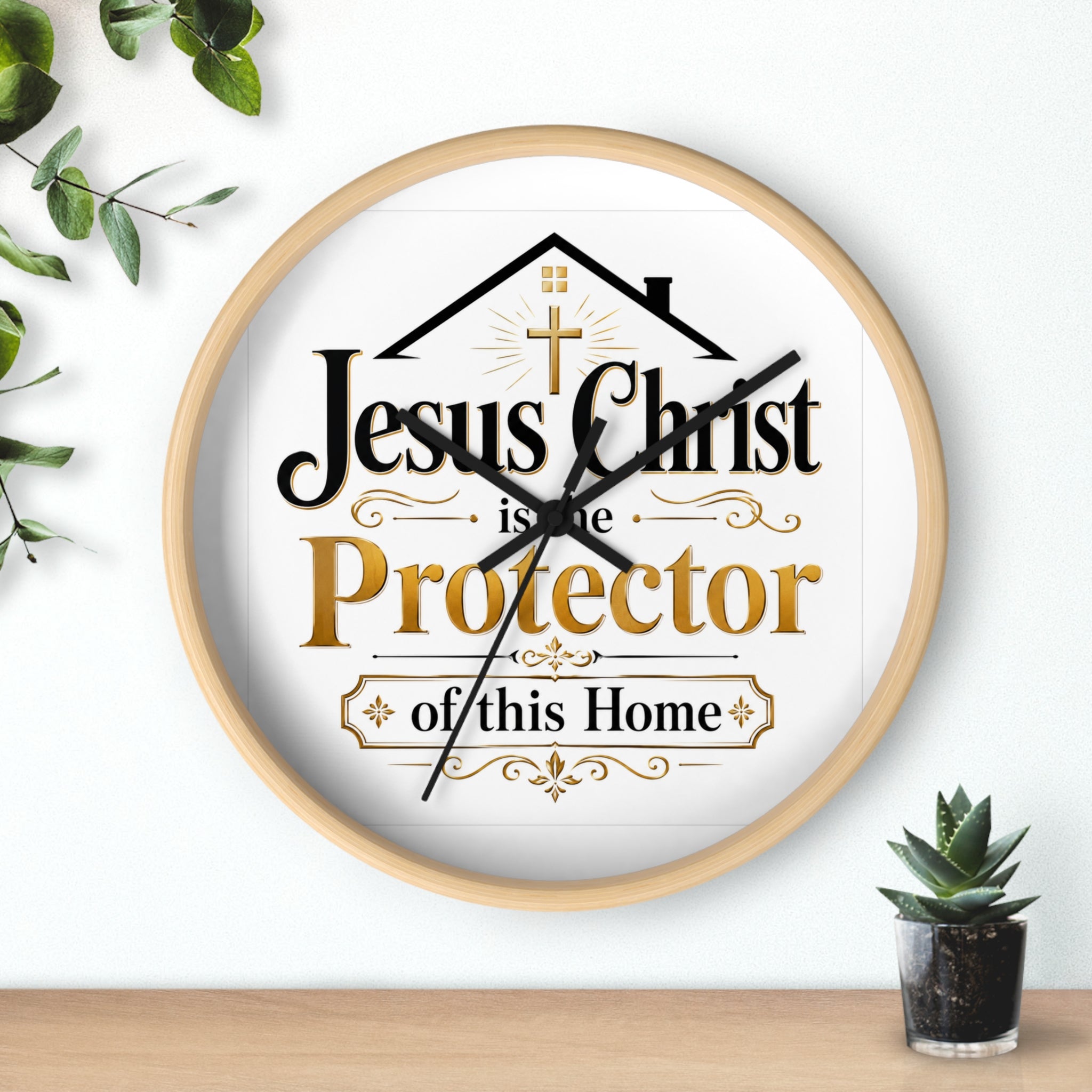 Jesus Christ Protector of This Home Wall Clock — Christian Home Décor