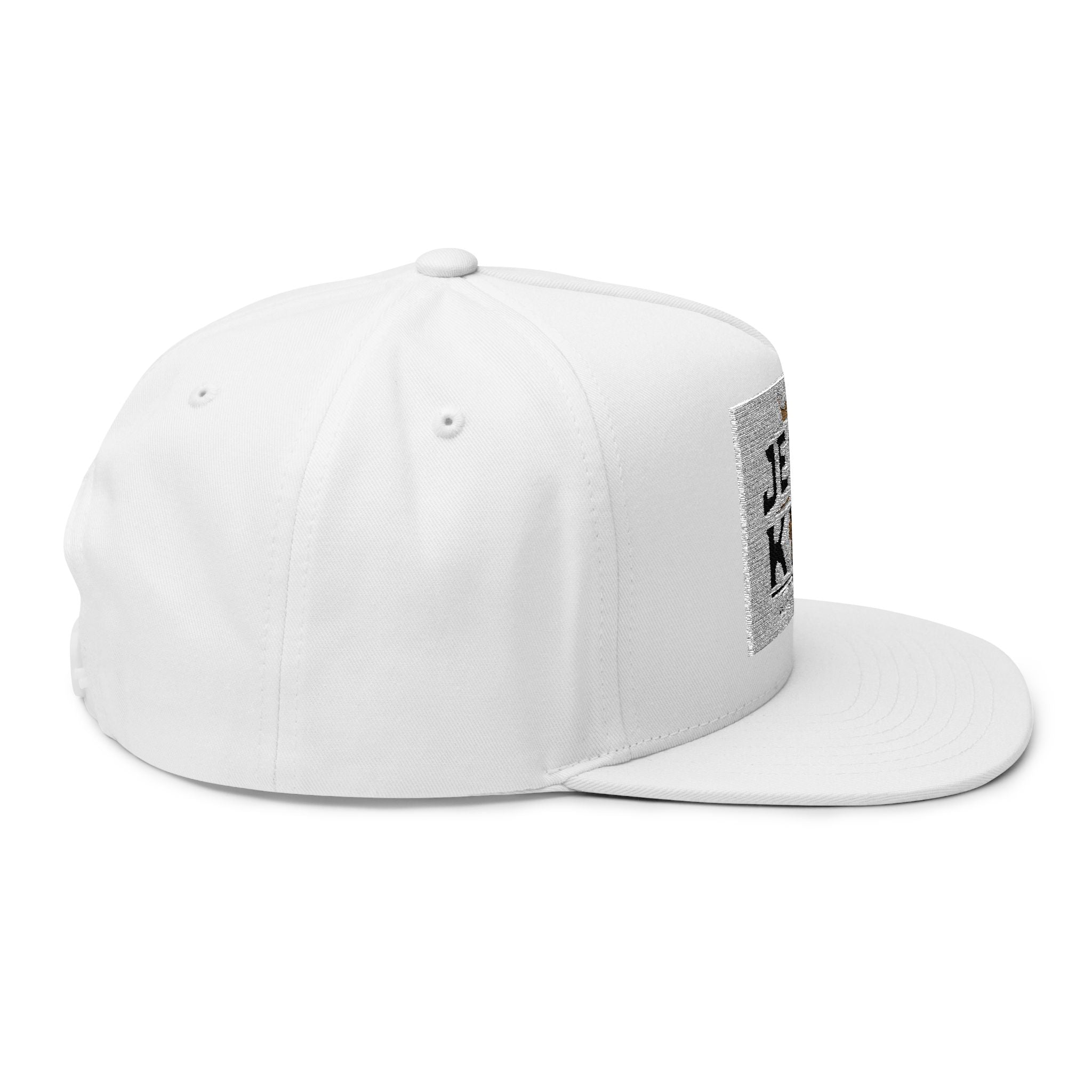 Jesus King Flat Bill Cap — Embroidered Christian Snapback Hat