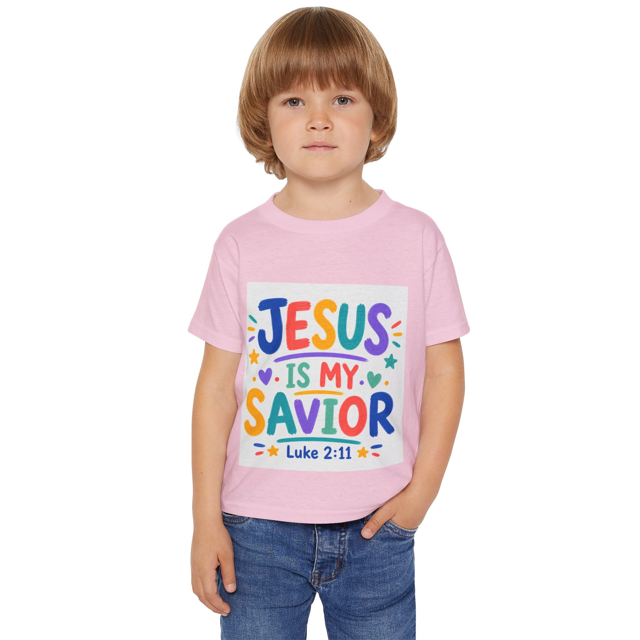 Toddler T-Shirt — "Jesus Is My Savior" Colorful Christian Kids Tee (Luke 2:11)