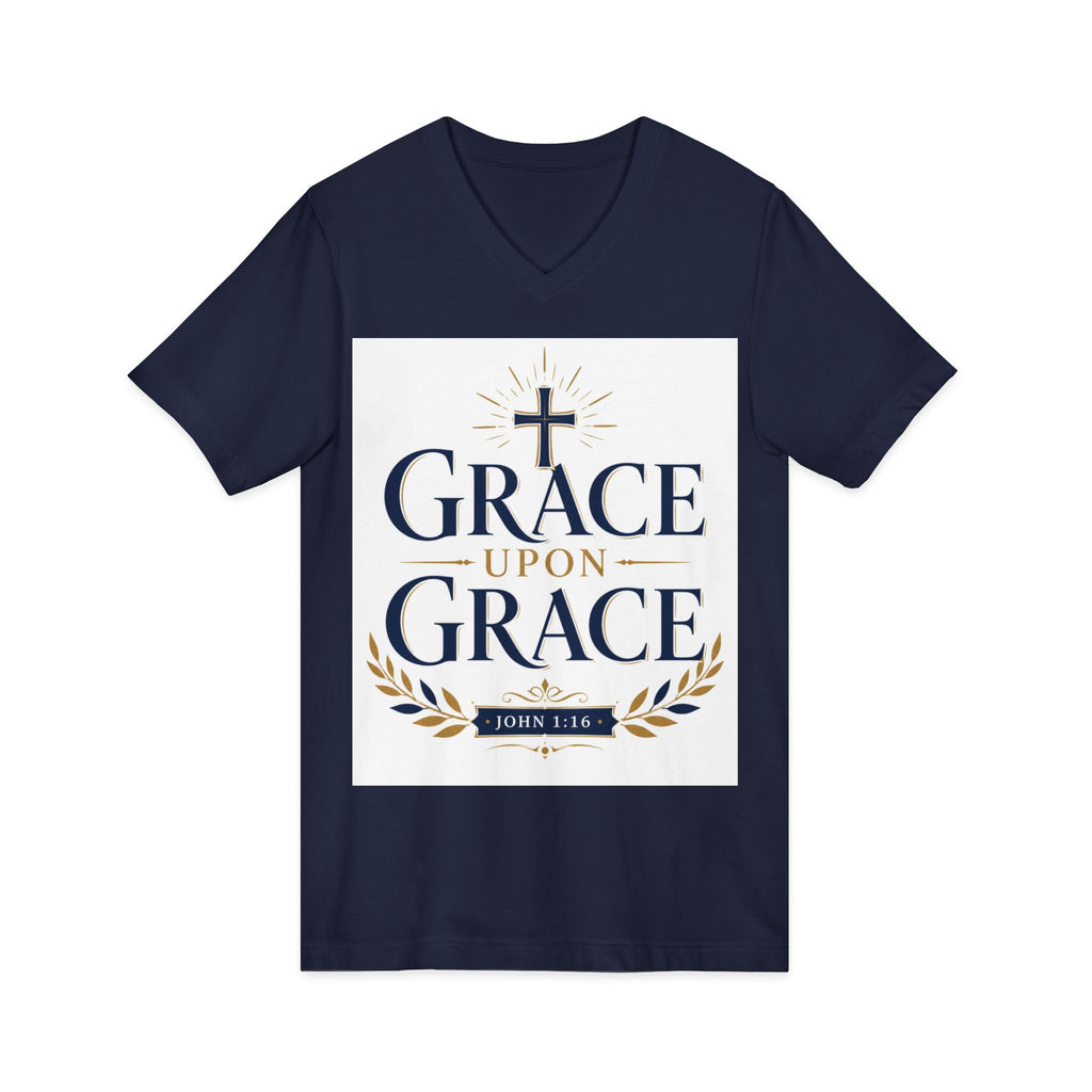Grace Upon Grace V-Neck Tee — Christian Faith Inspirational Shirt (John 1:16)