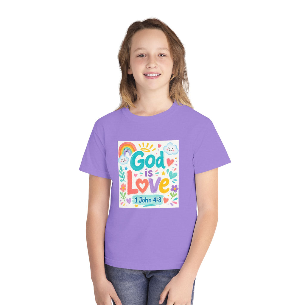 Youth Tee — "God Is Love" Kids Christian T-Shirt (1 John 4:8)
