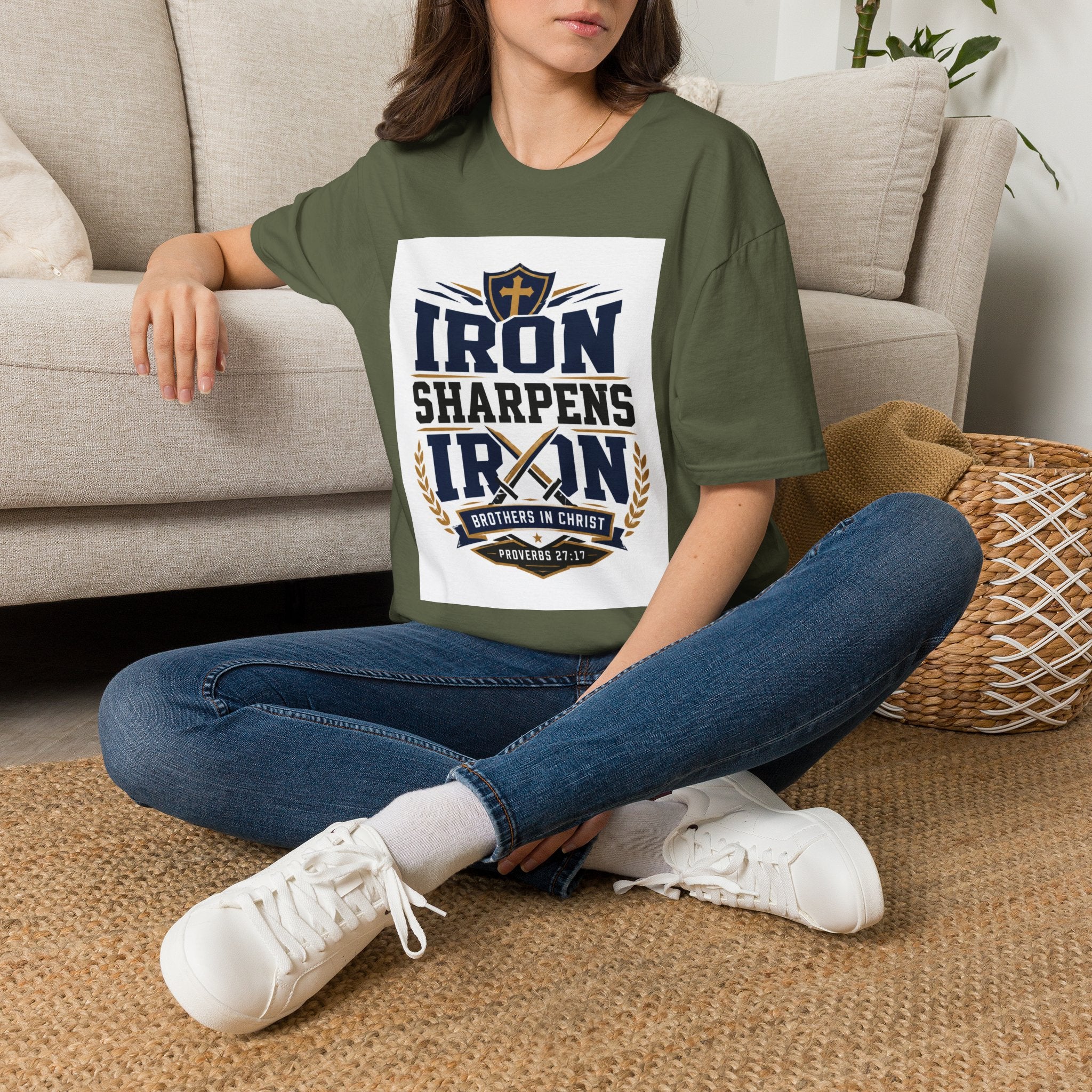 Iron Sharpens Iron T-Shirt — Christian Faith Shield Design