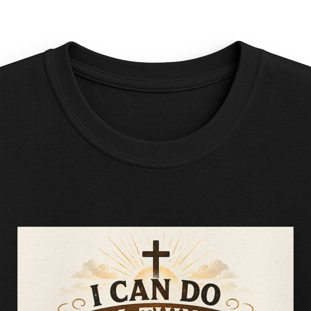 Kids Christian Tee — “I Can Do All Things Through Christ” Bible Verse Shirt