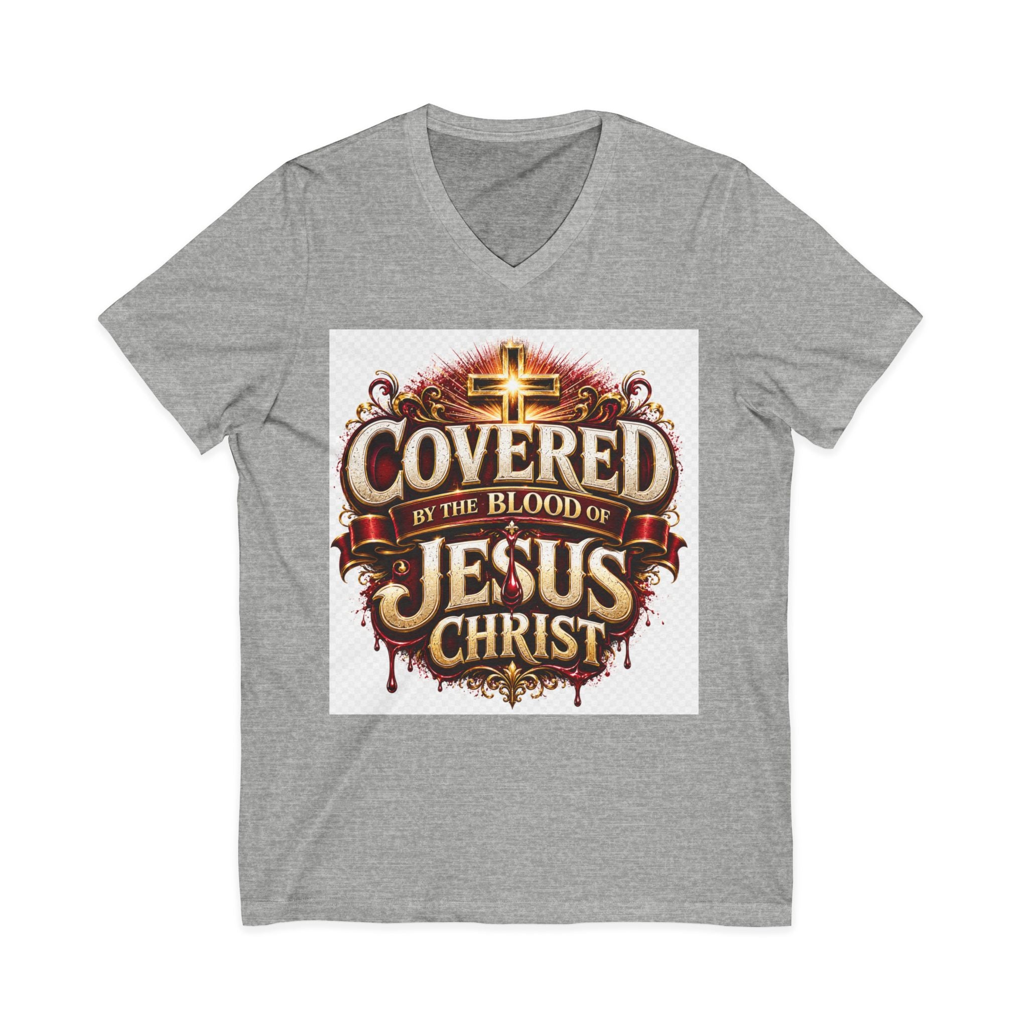 Covered by the Blood of Jesus T-Shirt — Christian Faith V-Neck Tee