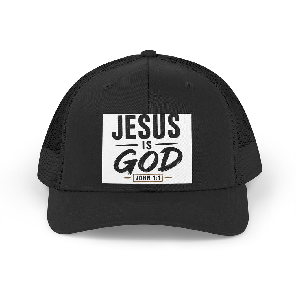 Jesus Is God Trucker Hat — Retro Christian Mesh Cap (John 1:1)