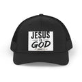 Jesus Is God Trucker Hat — Retro Christian Mesh Cap (John 1:1)