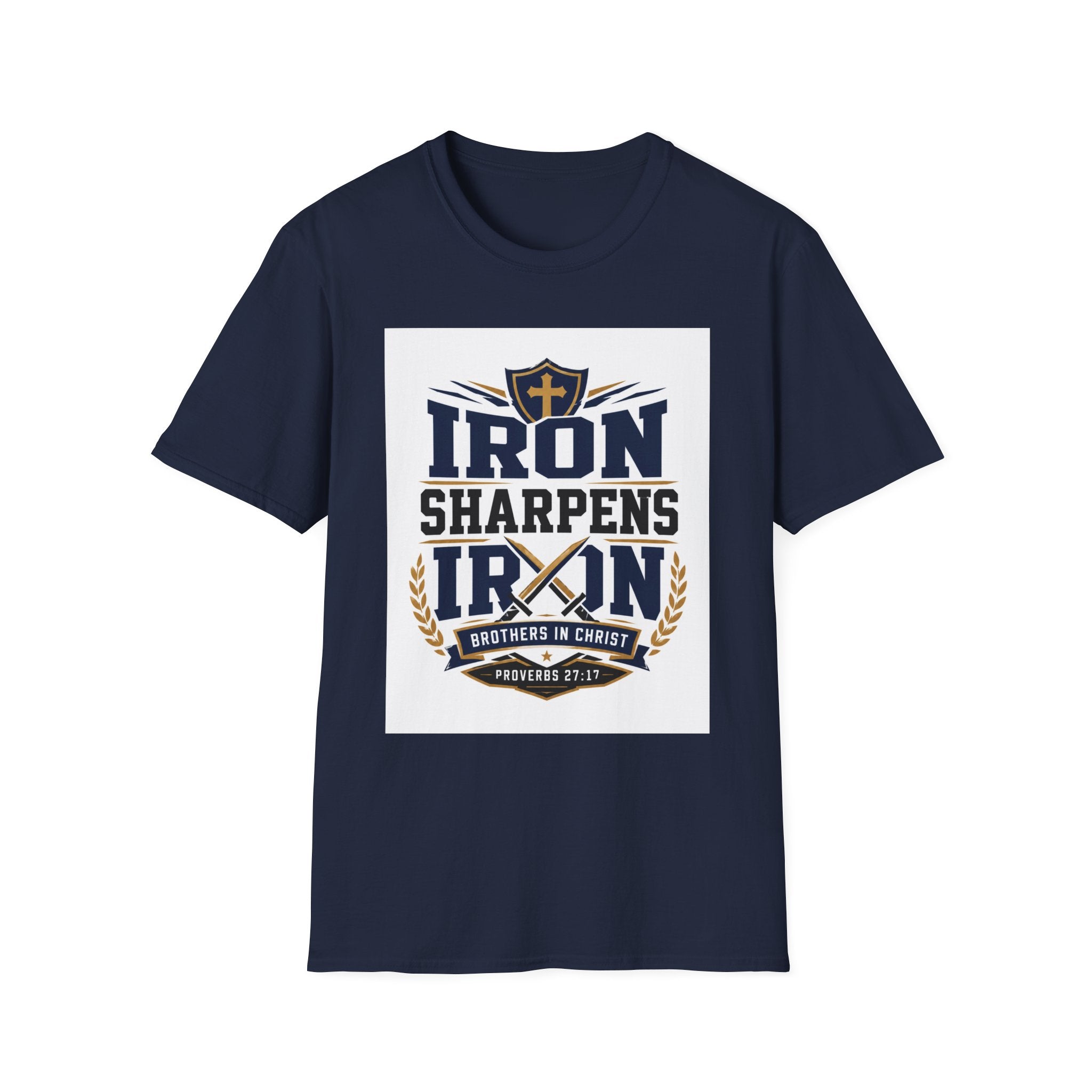 Iron Sharpens Iron T-Shirt — Christian Faith Shield Design
