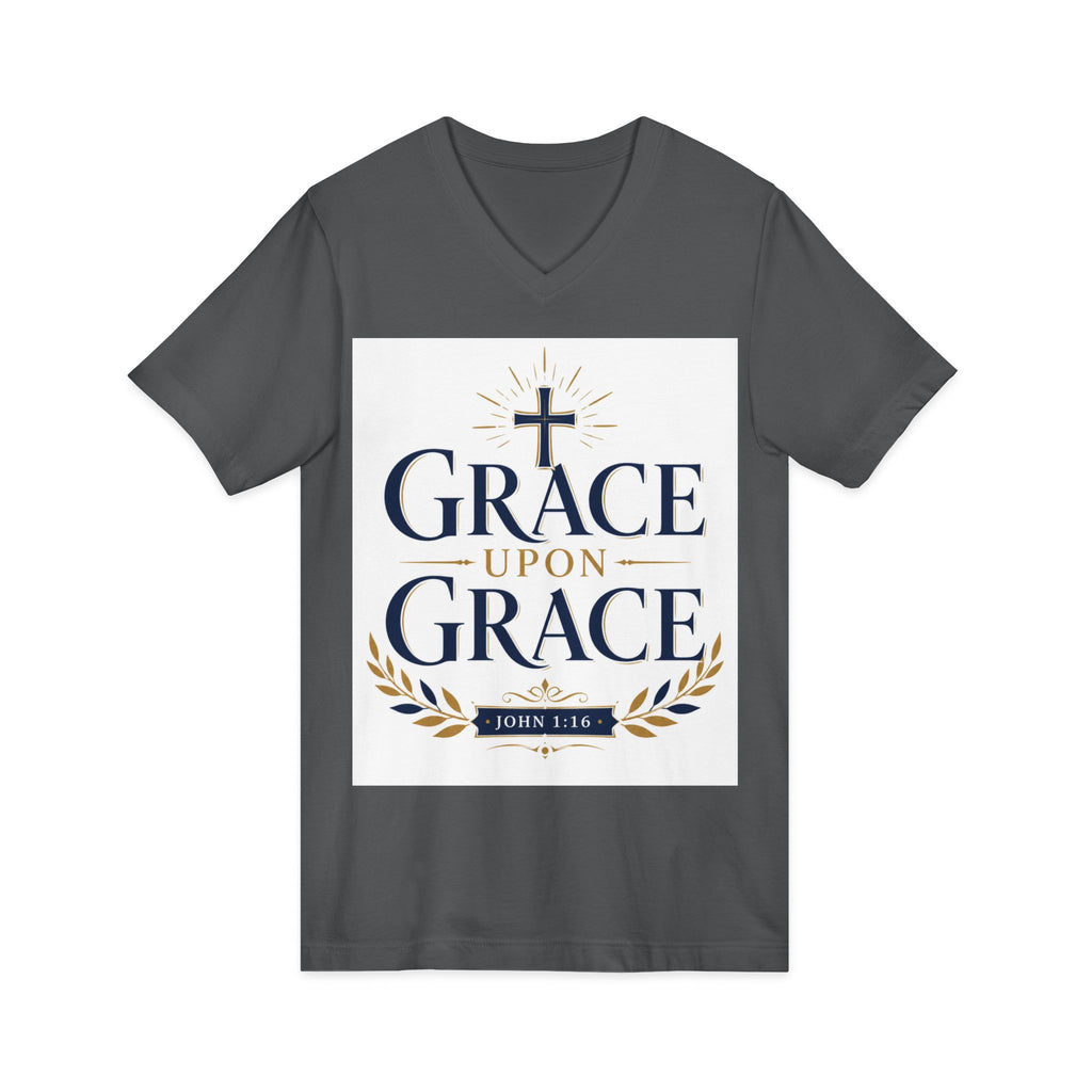 Grace Upon Grace V-Neck Tee — Christian Faith Inspirational Shirt (John 1:16)