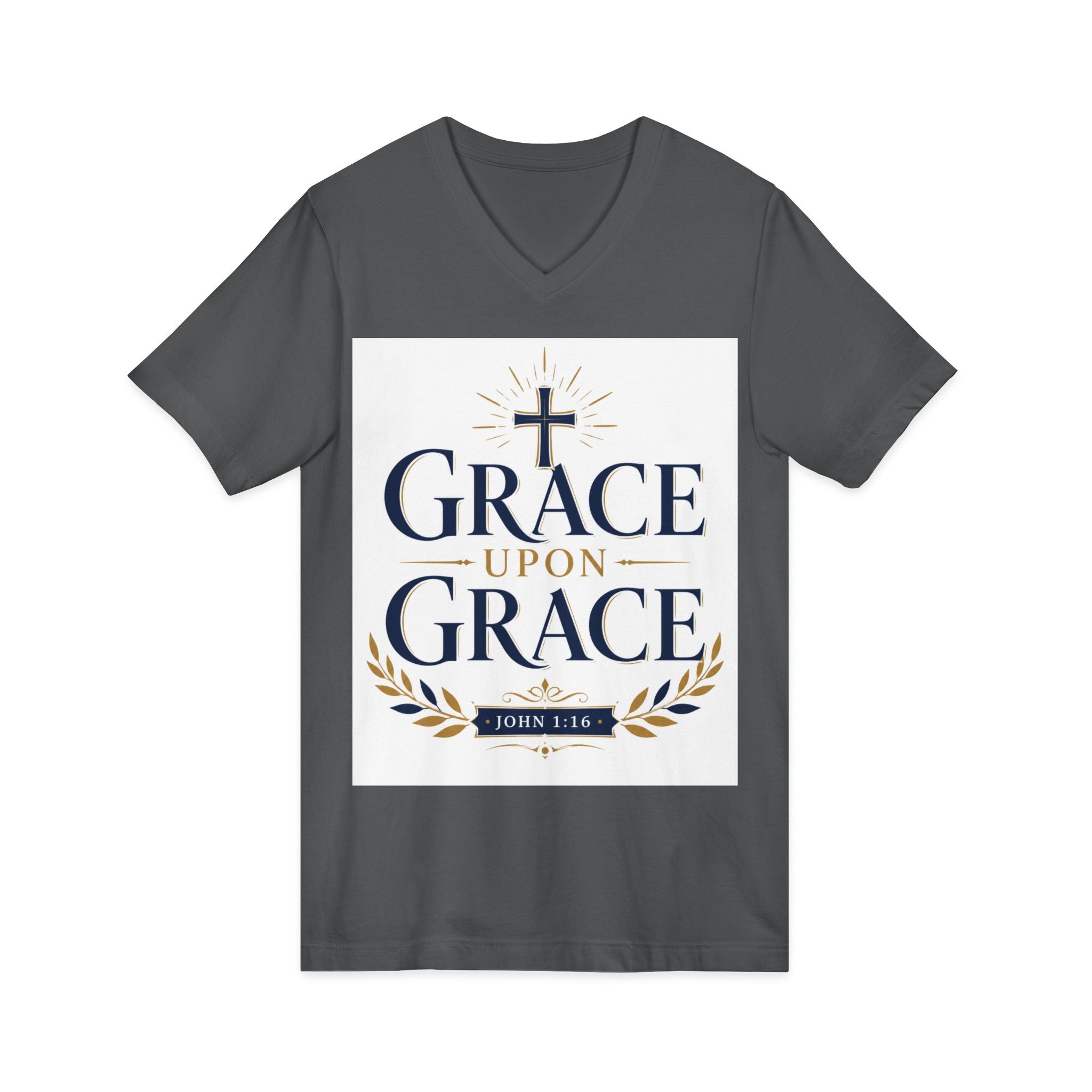 Grace Upon Grace V-Neck Tee — Christian Faith Inspirational Shirt (John 1:16)