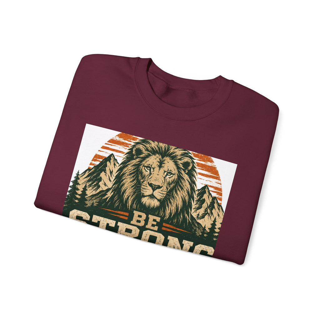 Be Strong and Courageous Crewneck Sweatshirt – Joshua 1:9 Lion Graphic