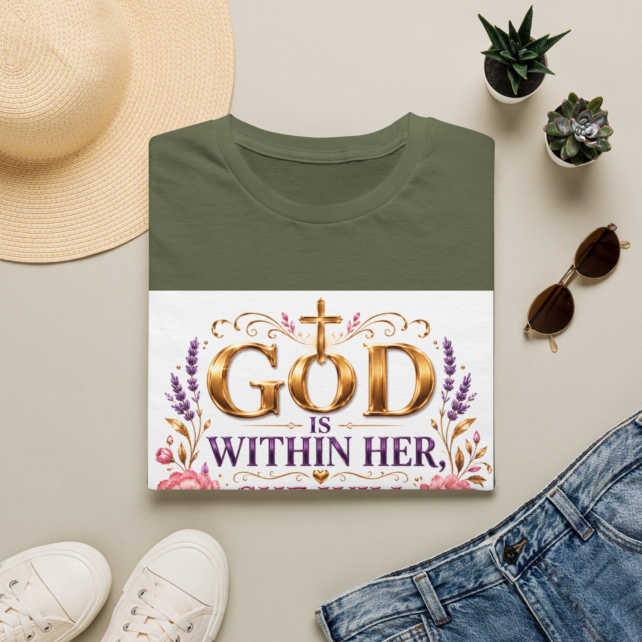 Faithful Floral T‑Shirt — "God Is Within Her, She Will Not Fall" Inspirational Christian Tee