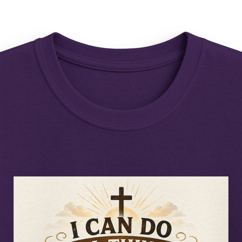 Kids Christian Tee — “I Can Do All Things Through Christ” Bible Verse Shirt