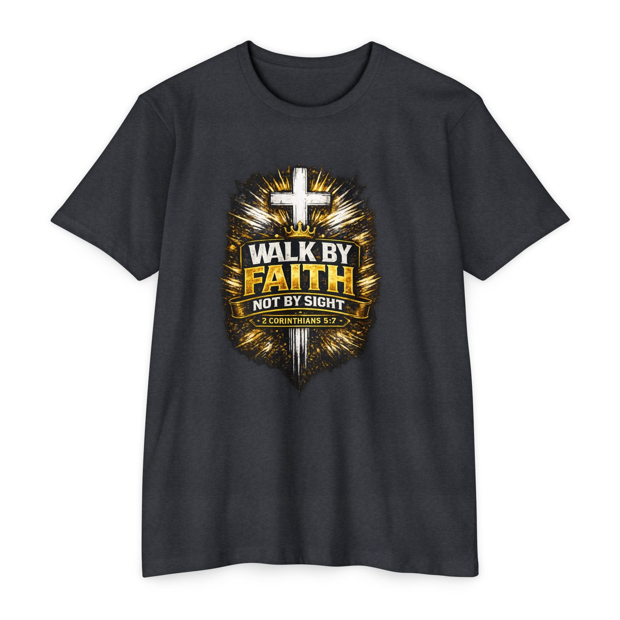 Walk By Faith T-Shirt — Christian Cross Scripture Tee (2 Corinthians 5:7)