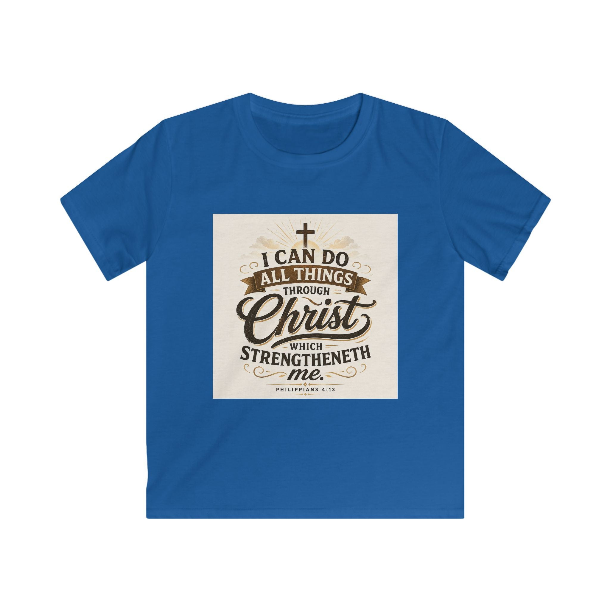 Kids Christian Tee — “I Can Do All Things Through Christ” Bible Verse Shirt