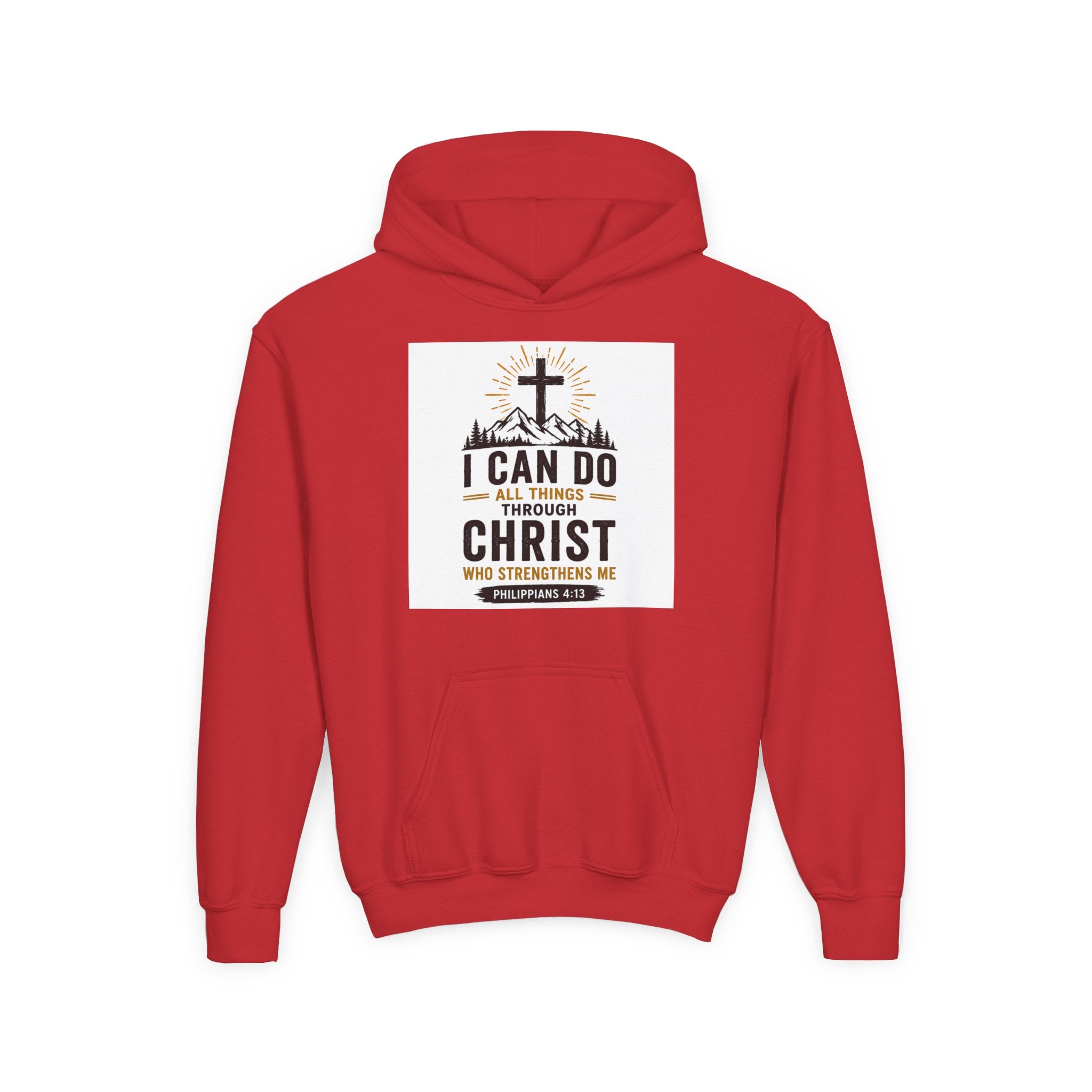 Christian Youth Hoodie - "I Can Do All Things Through Christ" Faith Pullover