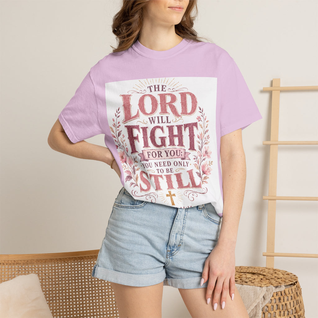 Men's Christian T‑Shirt — "The Lord Will Fight for You; Be Still" Faith Graphic Tee