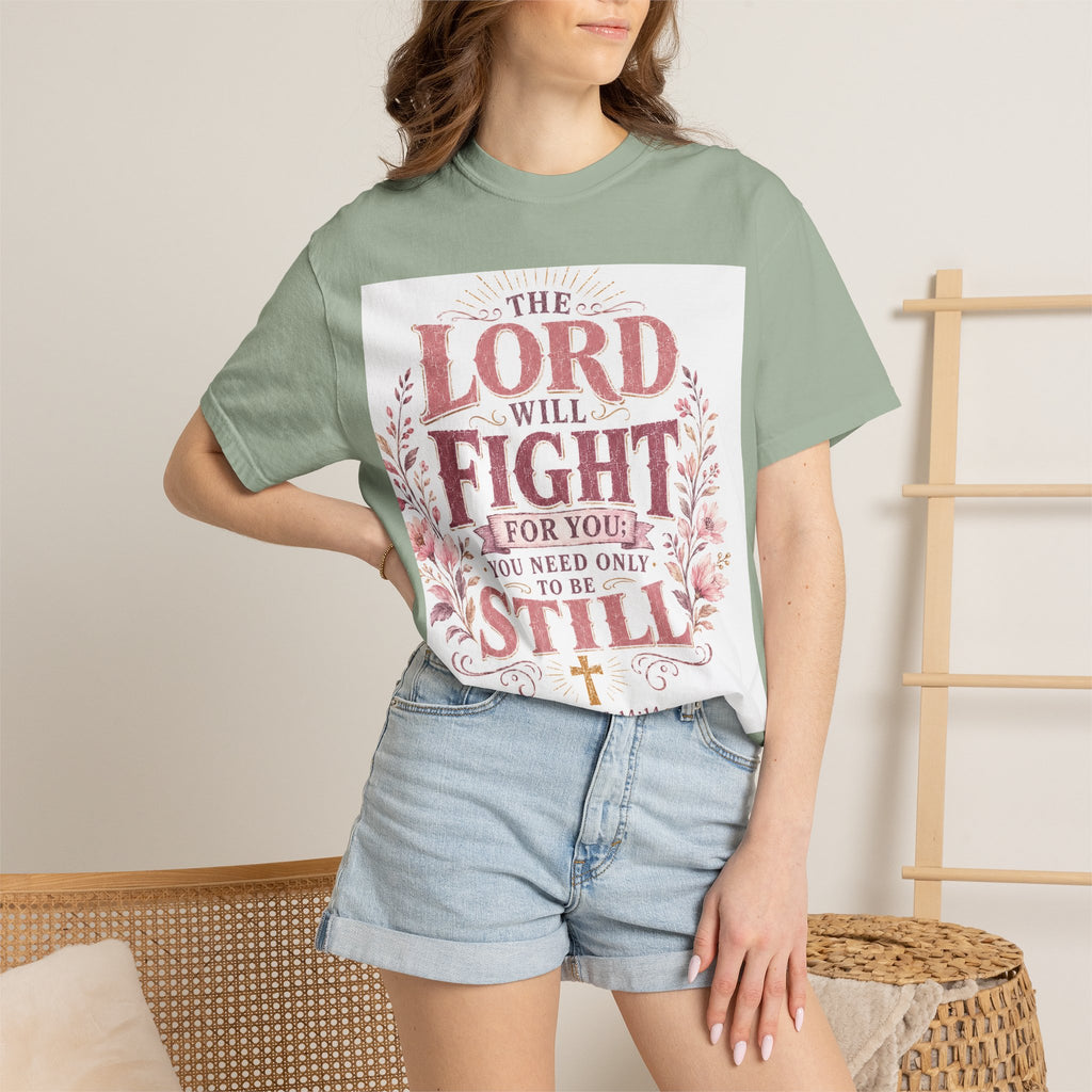 Men's Christian T‑Shirt — "The Lord Will Fight for You; Be Still" Faith Graphic Tee