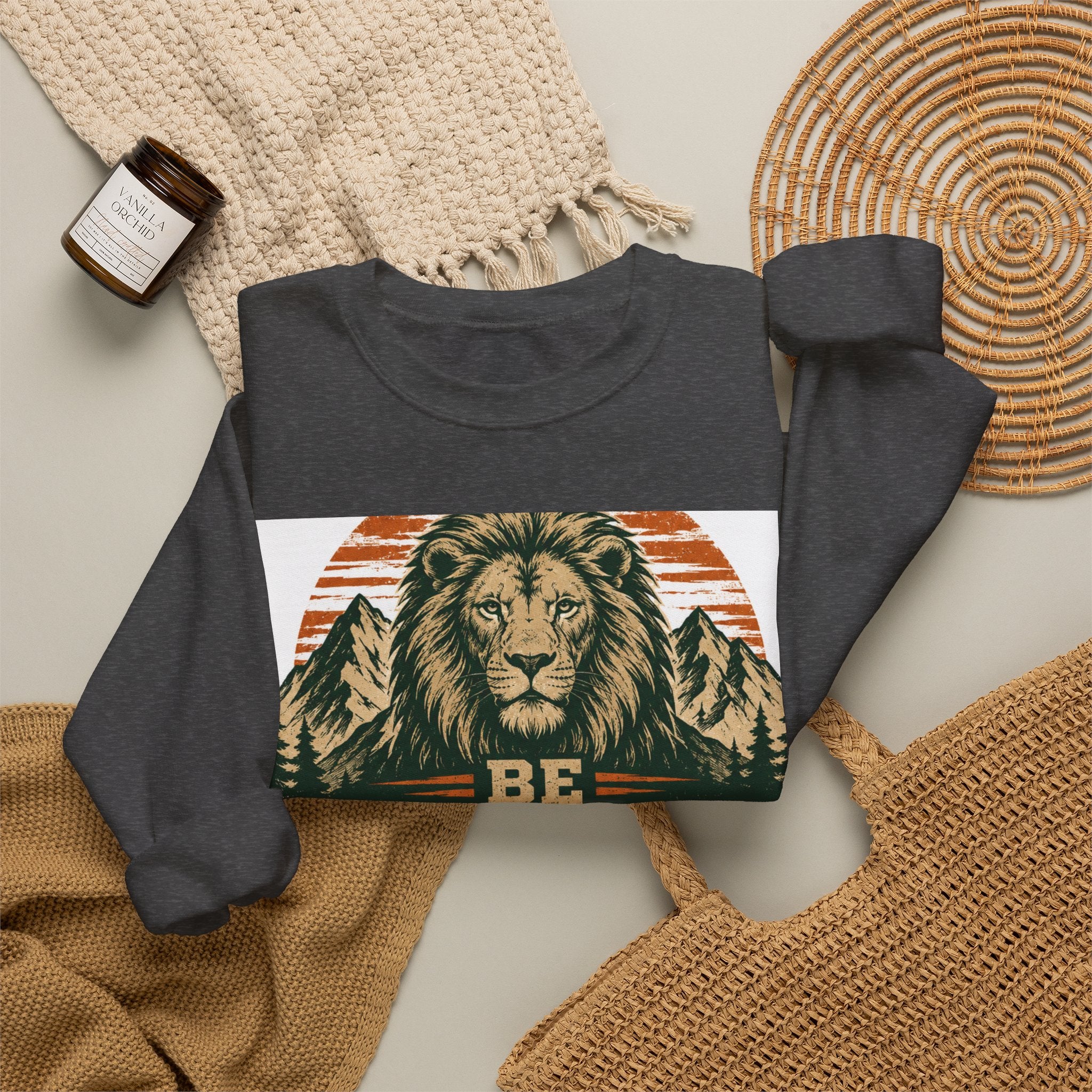 Be Strong and Courageous Crewneck Sweatshirt – Joshua 1:9 Lion Graphic