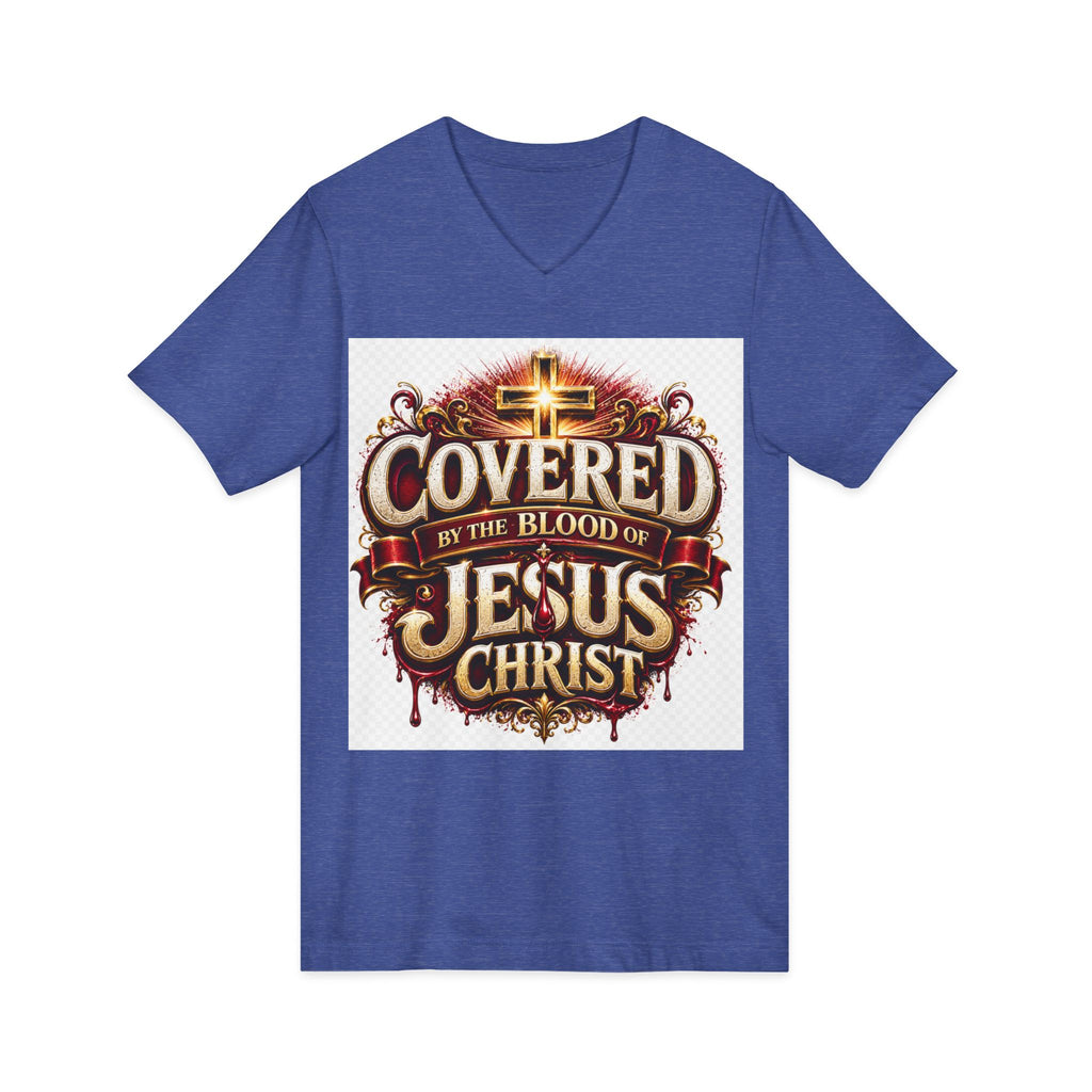 Covered by the Blood of Jesus T-Shirt — Christian Faith V-Neck Tee