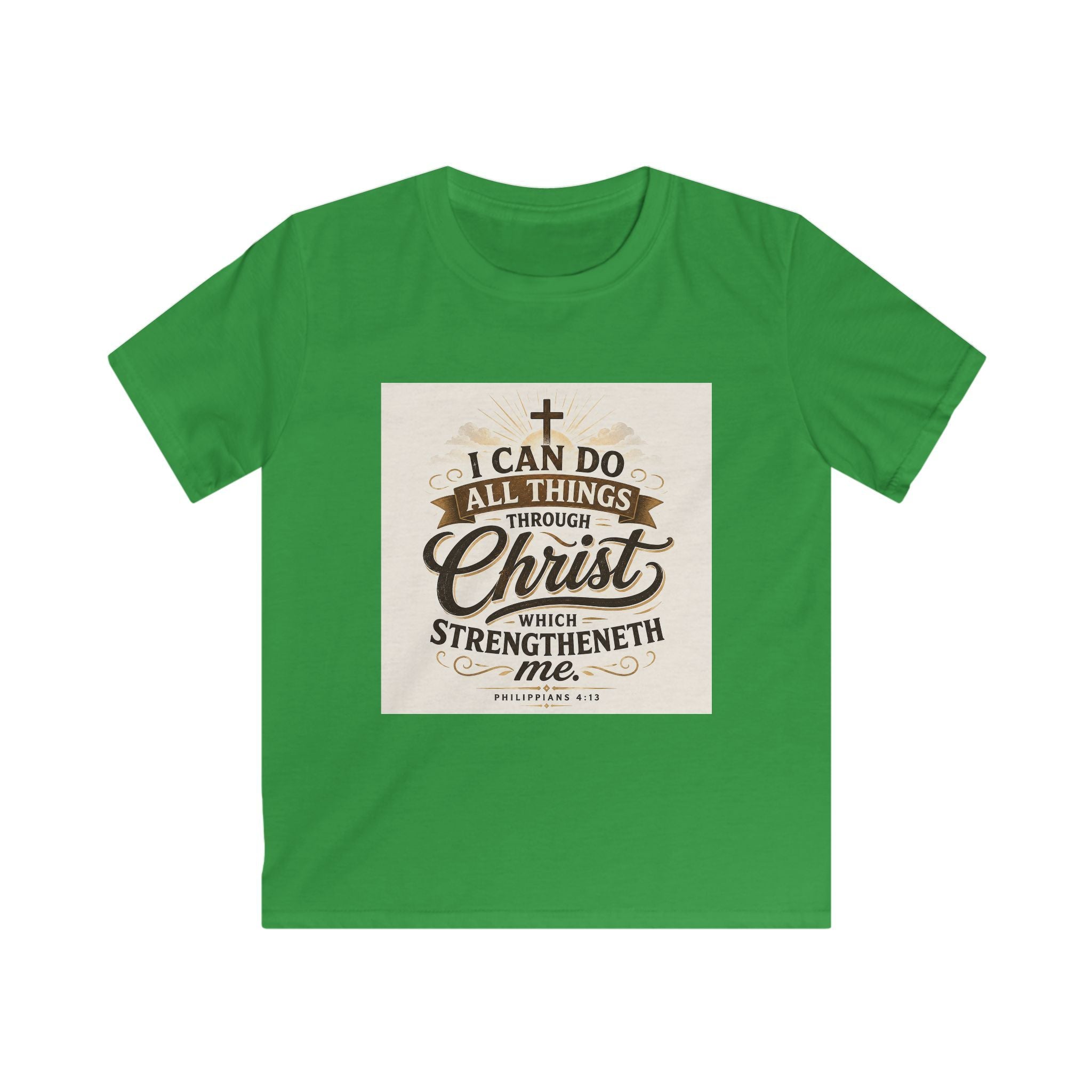 Kids Christian Tee — “I Can Do All Things Through Christ” Bible Verse Shirt
