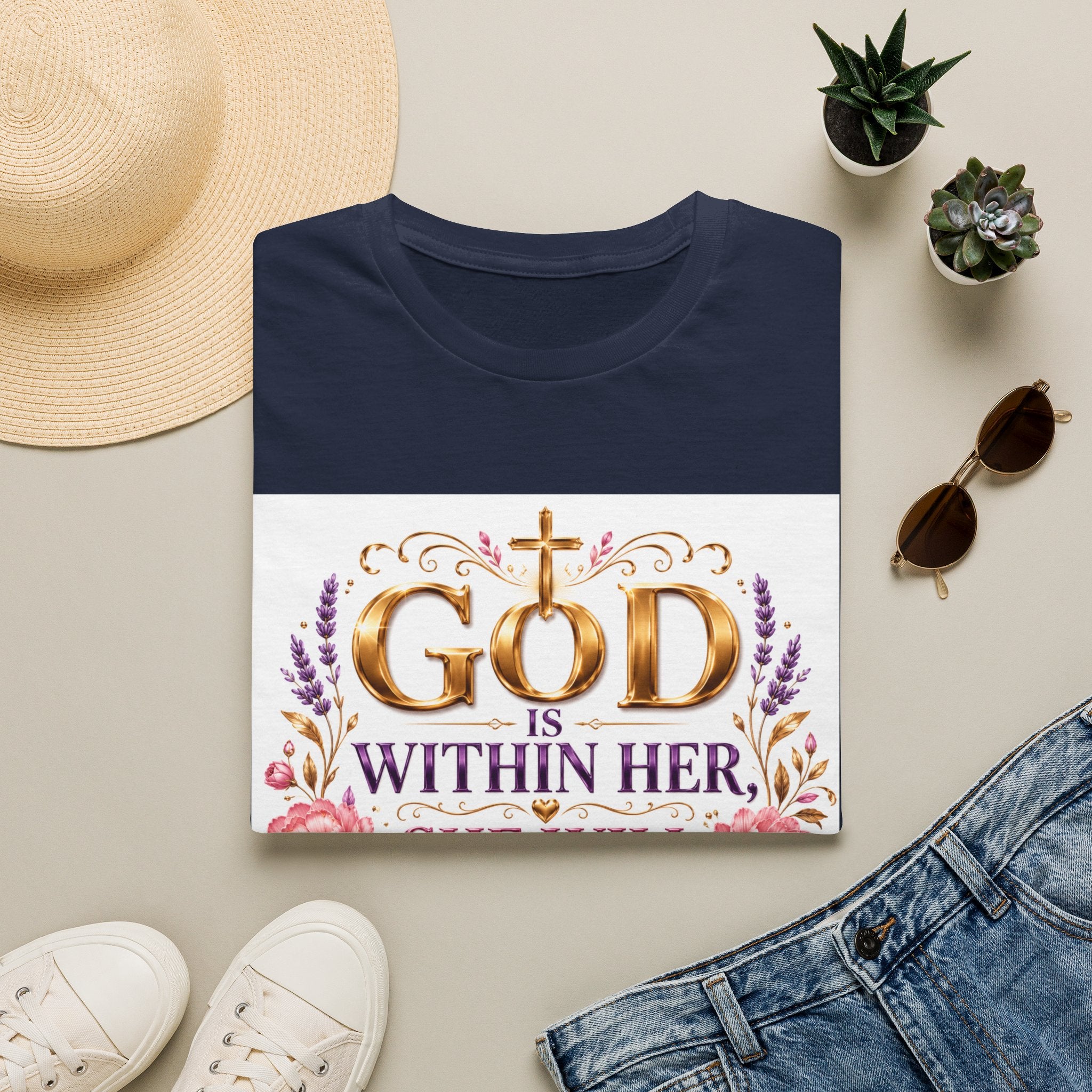 Faithful Floral T‑Shirt — "God Is Within Her, She Will Not Fall" Inspirational Christian Tee