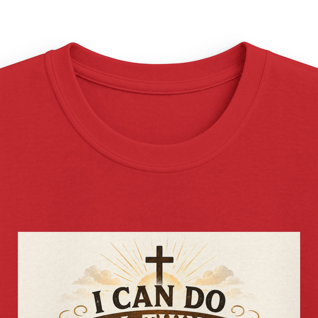 Kids Christian Tee — “I Can Do All Things Through Christ” Bible Verse Shirt