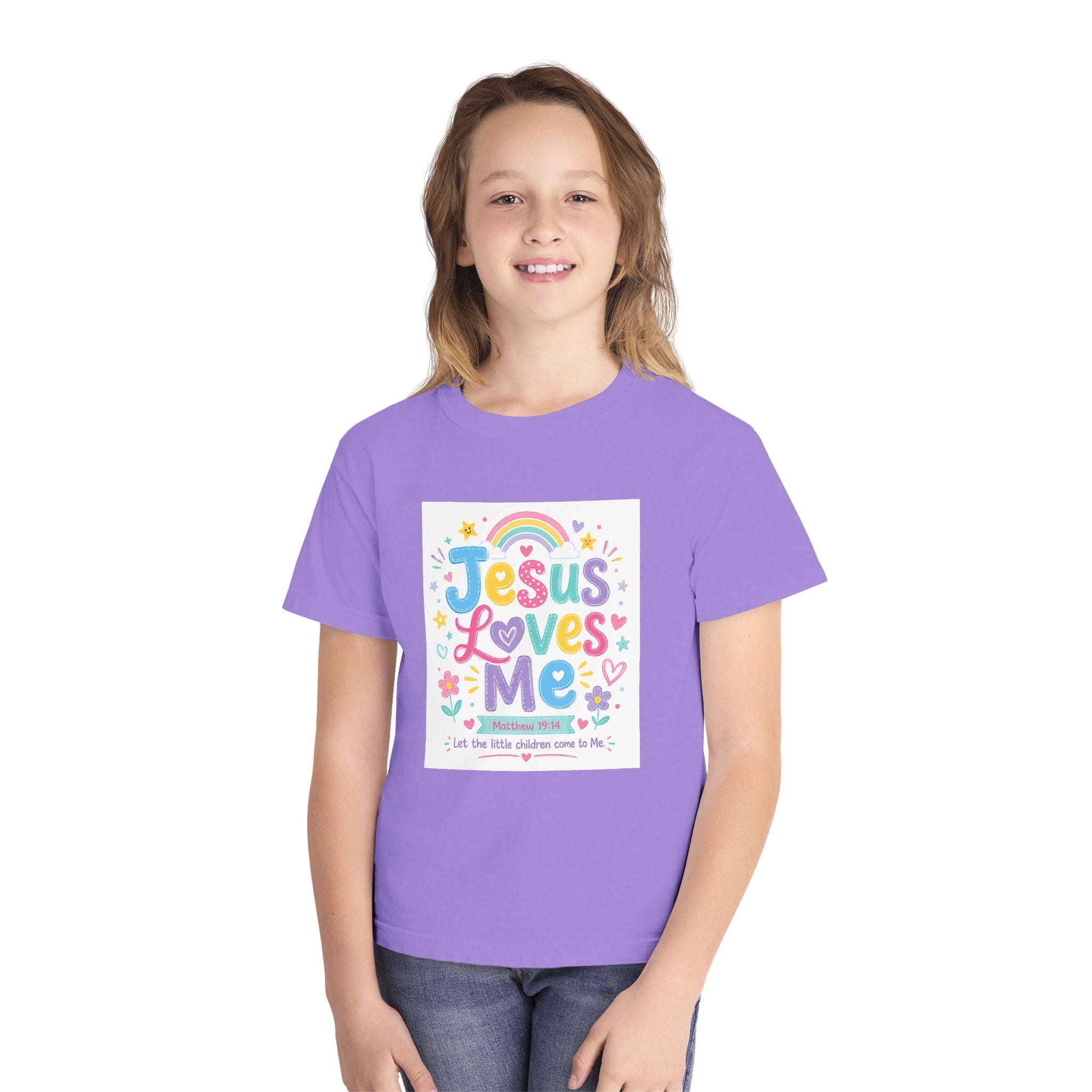 Youth Tee - "Jesus Loves Me" Colorful Kids Christian Graphic Shirt