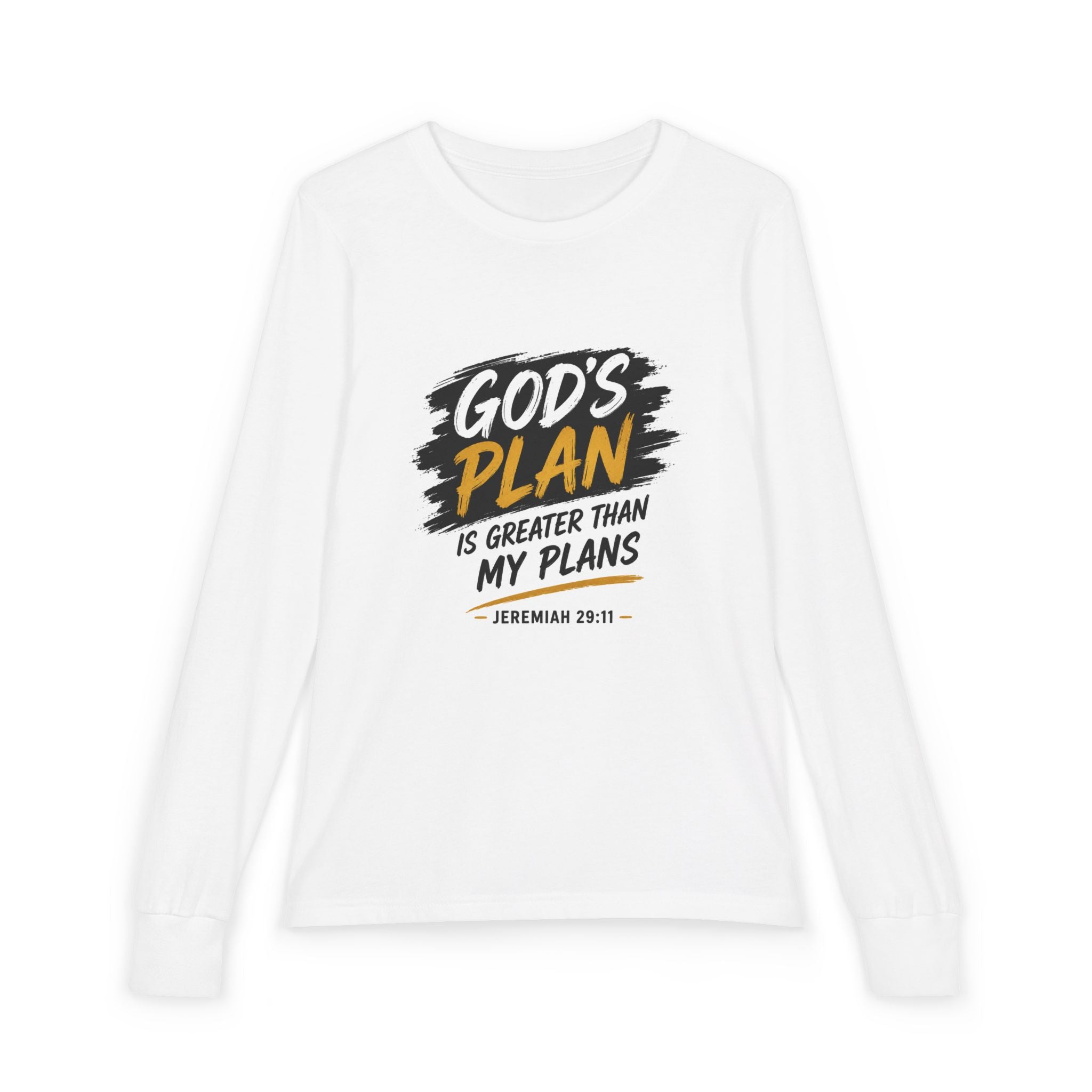 God's Plan Youth Long Sleeve Tee — "God's Plan Is Greater Than My Plans" Christian Kids Shirt