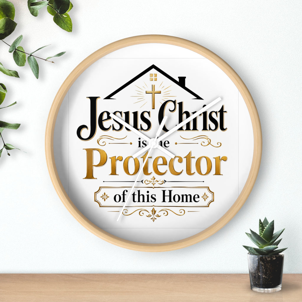 Jesus Christ Protector of This Home Wall Clock — Christian Home Décor