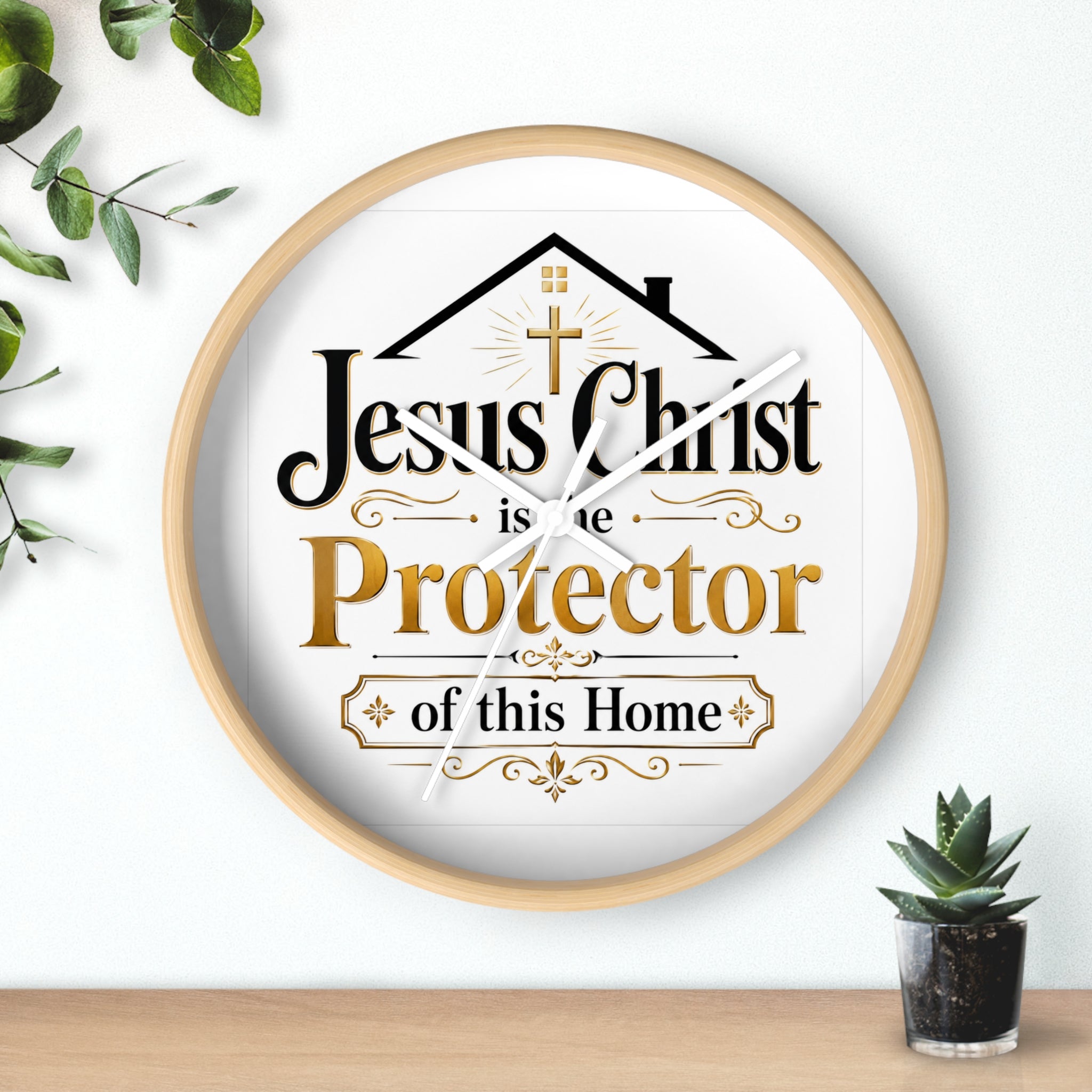 Jesus Christ Protector of This Home Wall Clock — Christian Home Décor
