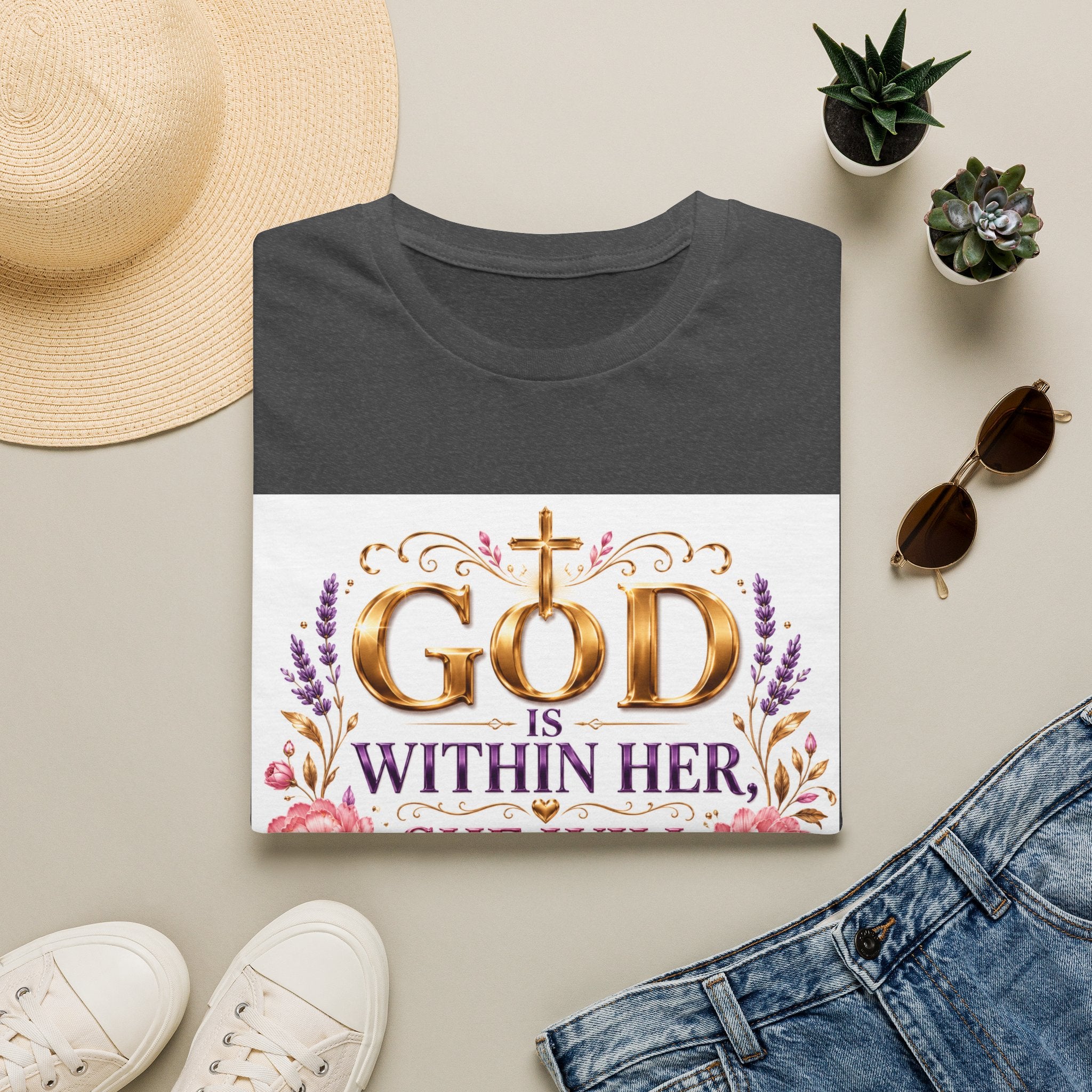 Faithful Floral T‑Shirt — "God Is Within Her, She Will Not Fall" Inspirational Christian Tee